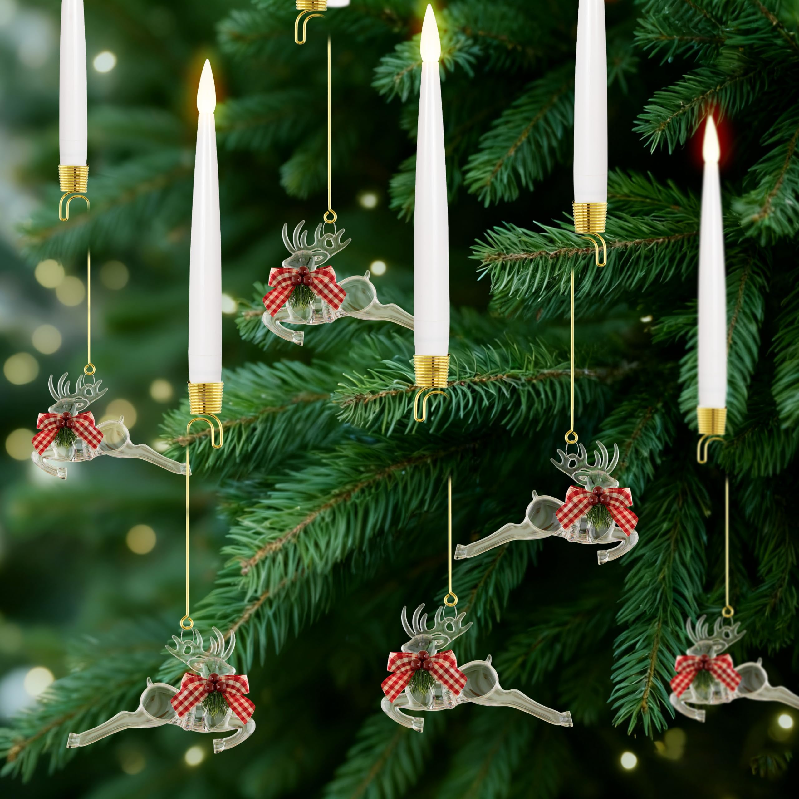 JOIONE Christmas Tree Candles, 6 Pack Cute Deer Tree Hanging Decor