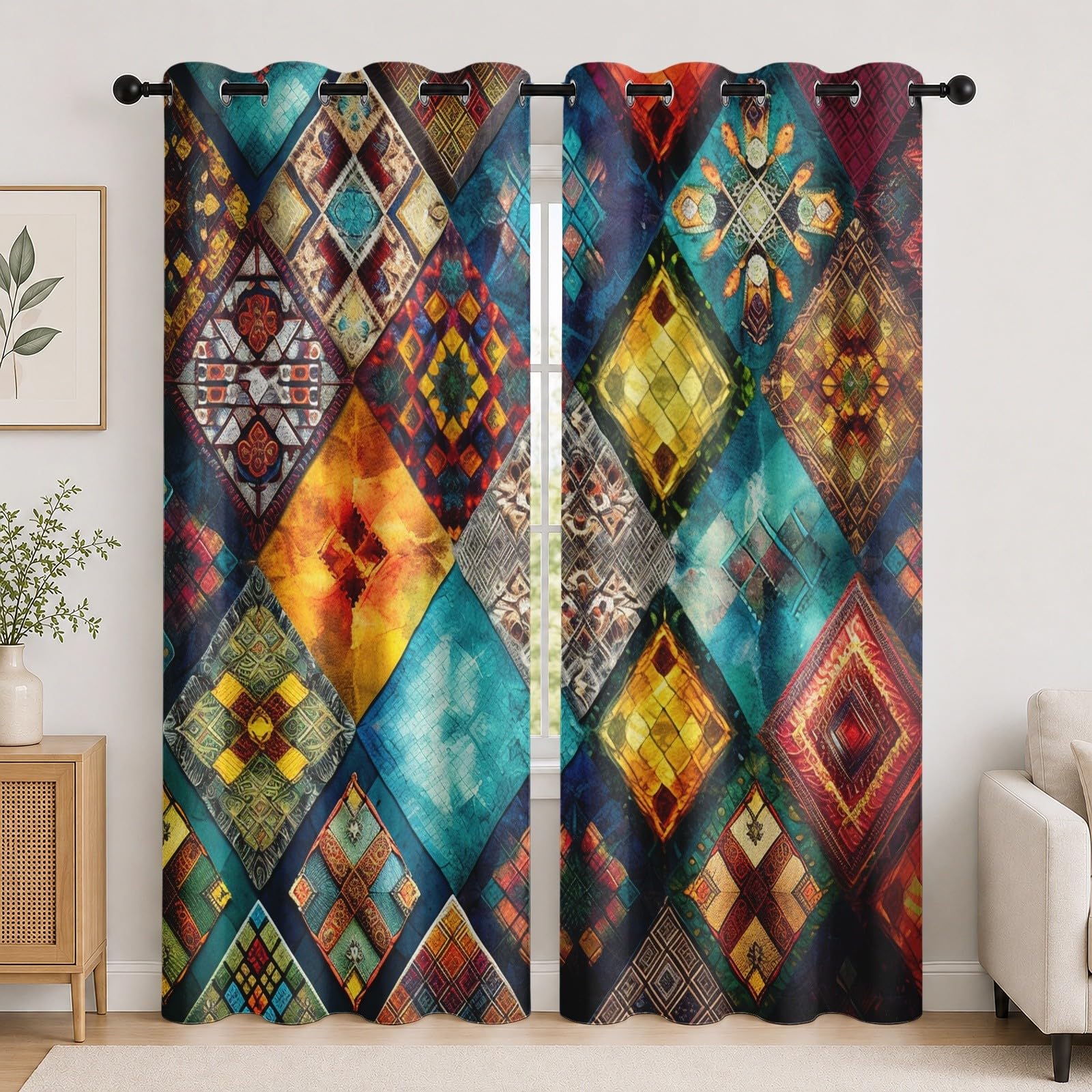 Rideaux anti-UV de style ethnique 3D en draperie épaisse marron pour la maison