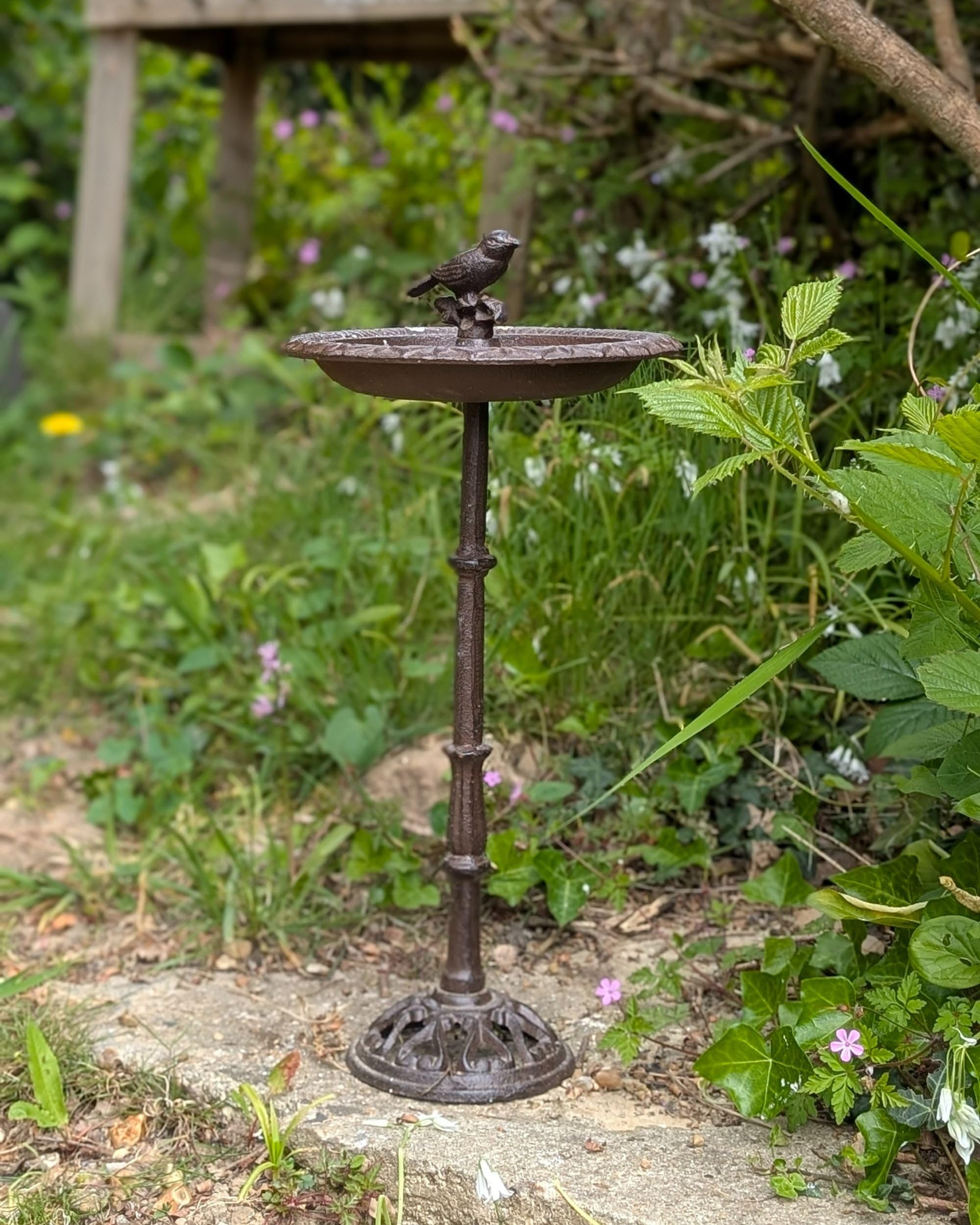 Bebedero para pájaros de jardín para exterior pileta de hierro antiguo decorativo marrón Swallow