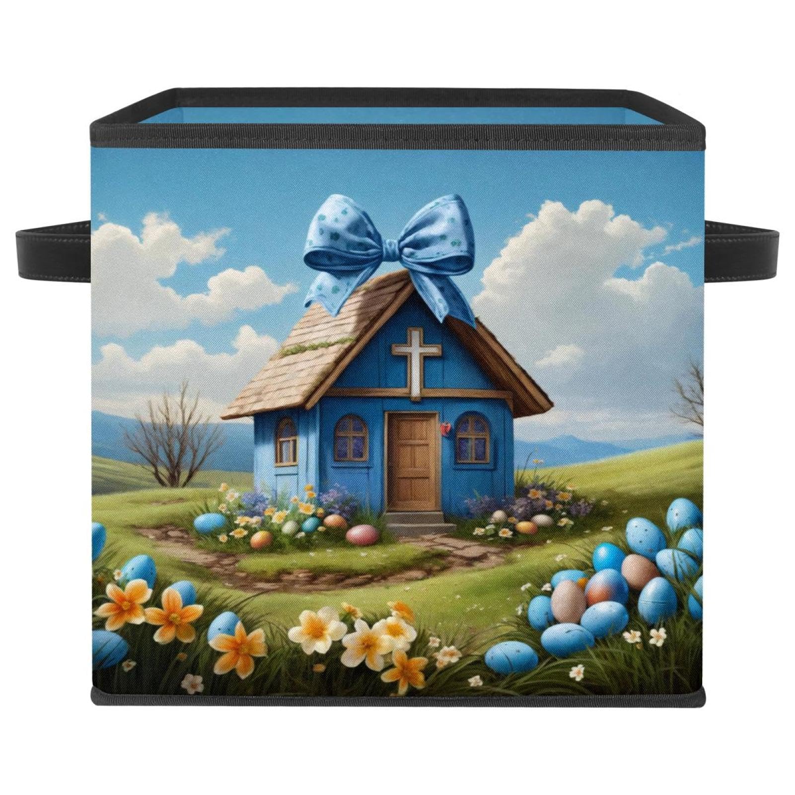 Boîte de rangement pliable bleue en tissu cube pour placard de chambre