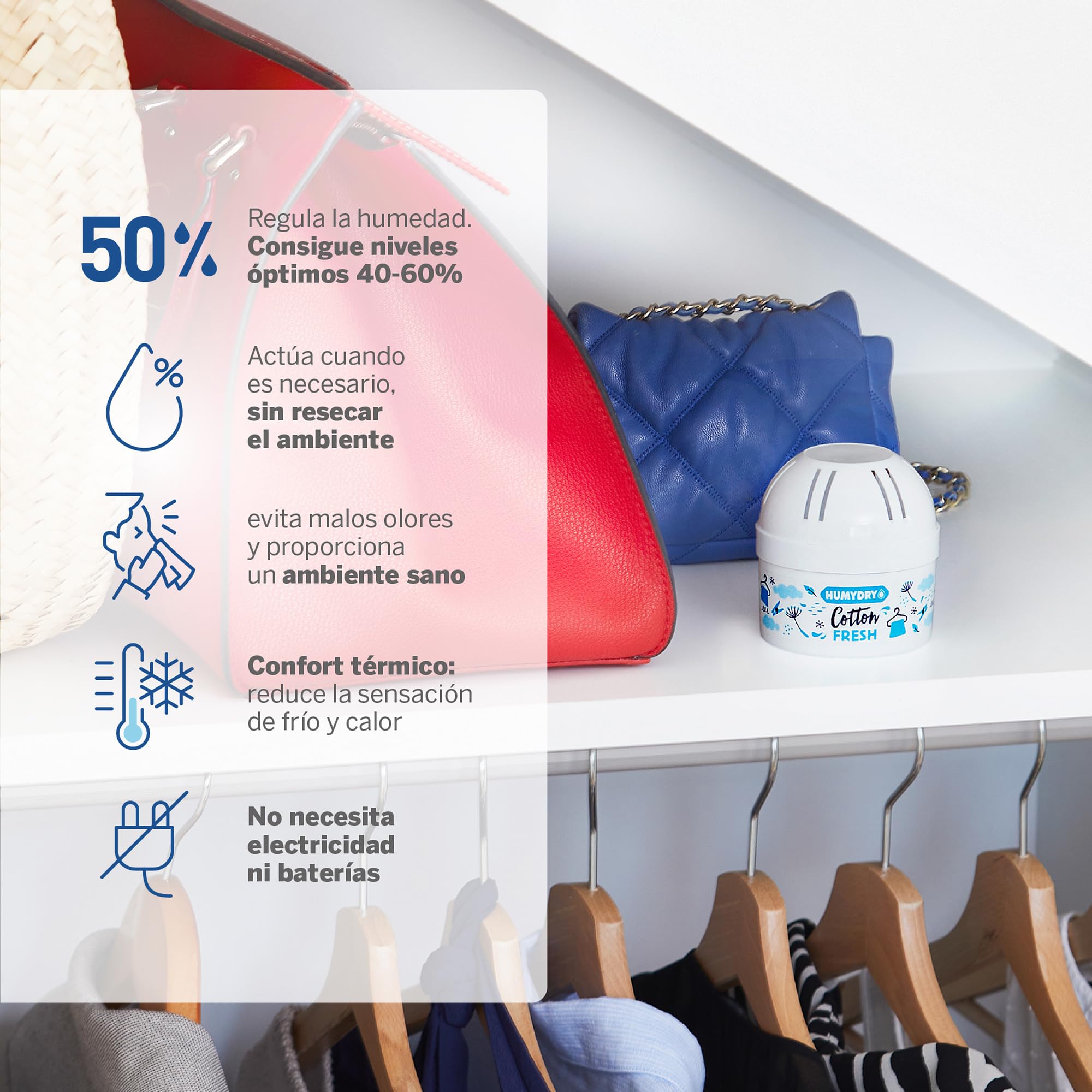 HUMYDRY Mini 75g MIX – Pack de 4 Deshumidificadores Ambientadores – Absorben la Humedad y Reducen Olores – Aroma Algodón – Hasta 8 m²