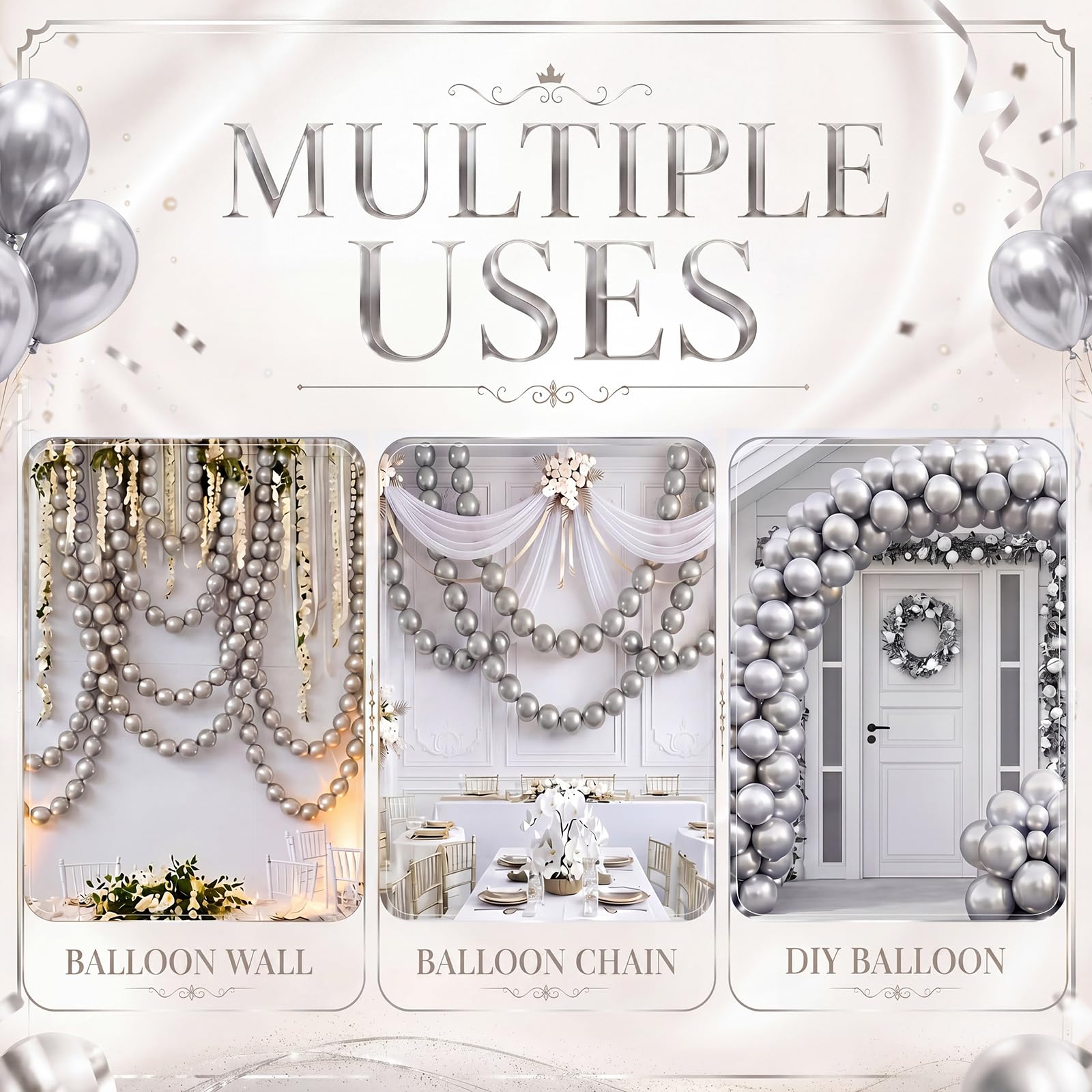 Gejoy 200 palloncini in lattice per compleanni, baby shower, matrimoni, lauree, anniversari, decorazioni per feste (argento metallizzato, 25,4 cm)
