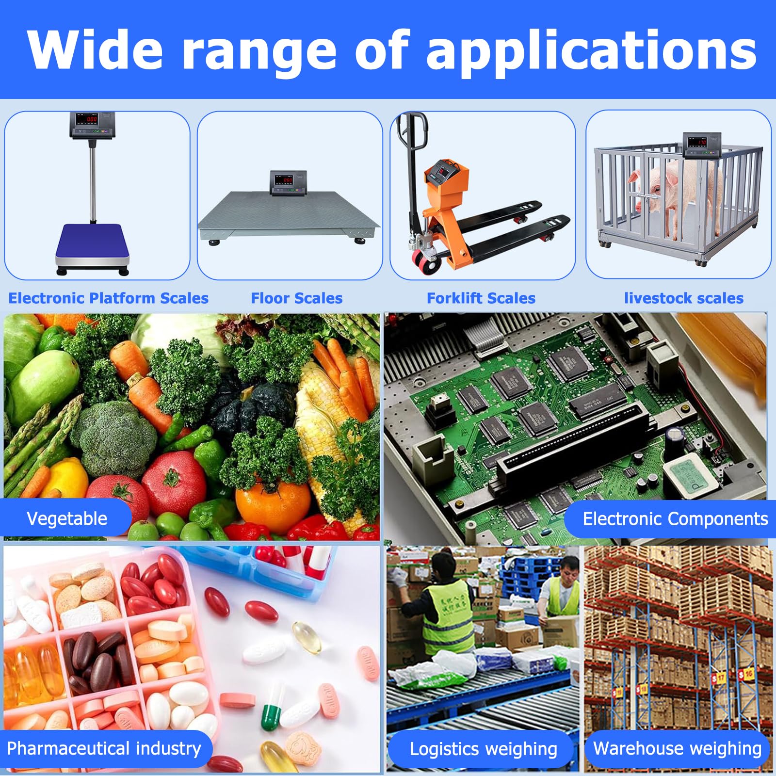 5000kg Kit de Balance pour bétail Industriel, Kit Balance Au Sol Haute Précision, cellule de charge à compression de poutre en acier, Pour Bovins, Moutons, Porcs, Chèvres, Chevaux