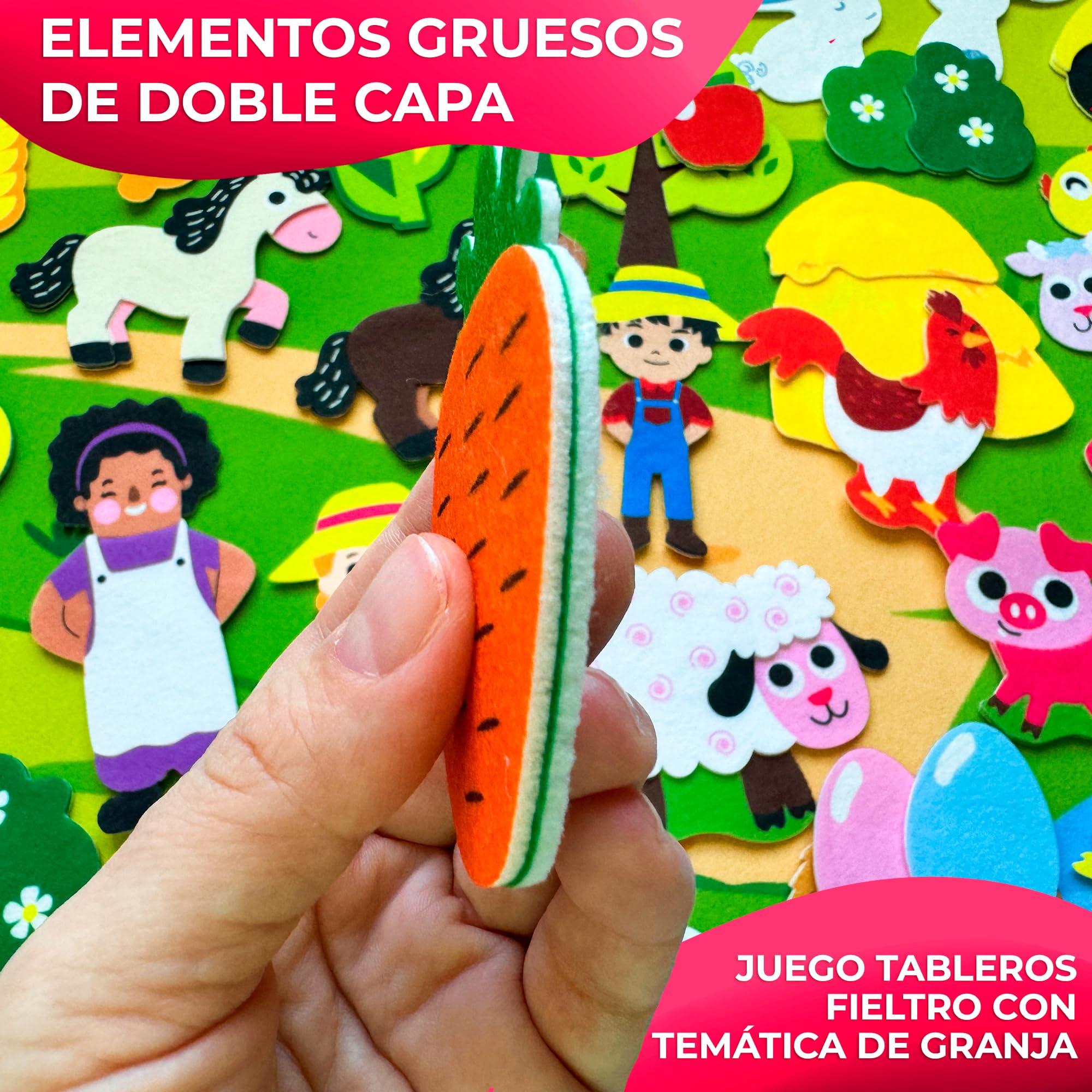 QUOKKA Tablero Animales Fieltro para Niños 3 4 5 Años - 104x76 cm Pizarra de Fieltro con 70 Piezas Animales de Granja Infantiles 1 2 Años - Juegos Educativos para Niños y Niñas