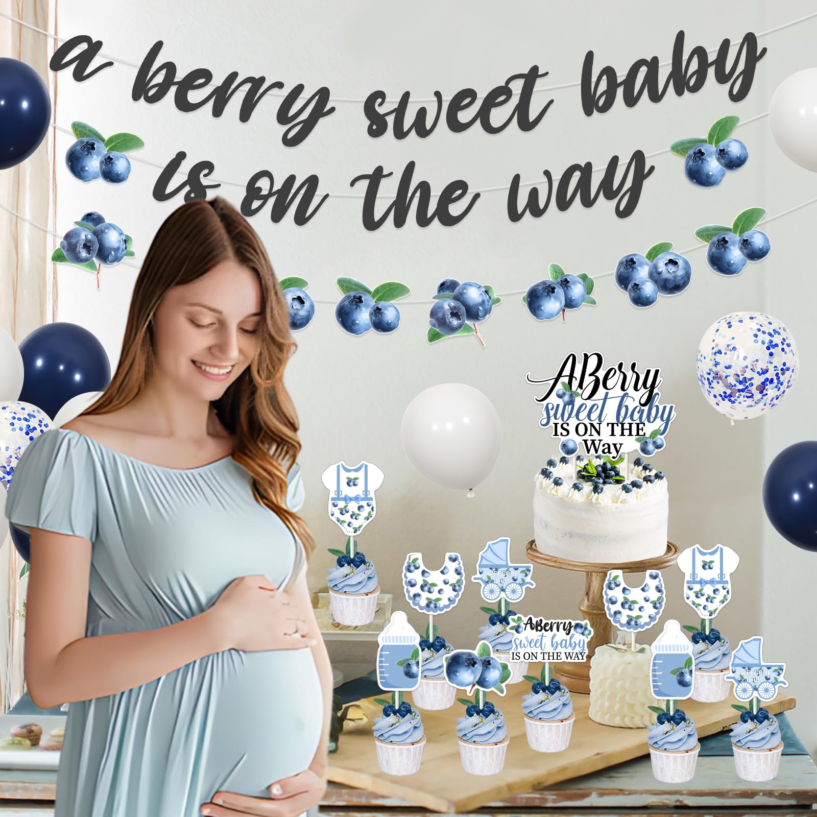 Jollyboom Babyparty-Dekoration 'A Berry Sweet Baby' – Vinyl-Hintergrund 1,5x0,9 M, Blaubeer-Design Für Mädchen