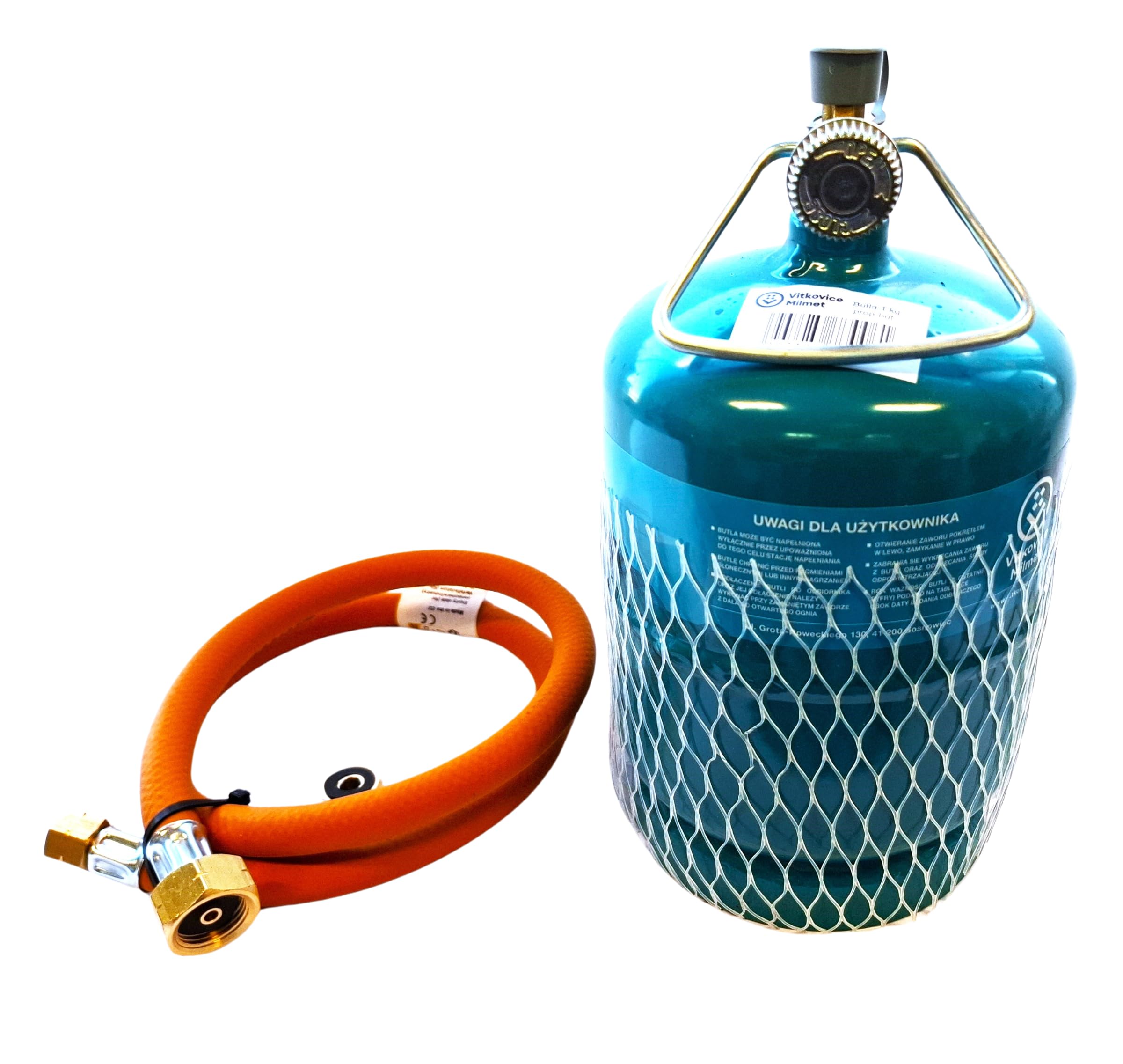 Gasflasche Bausatz - 1/2/3 kg Propan-Butan-Flasche - mit Schlauch und Überlaufgarnitur aus Großflaschen (1KG)