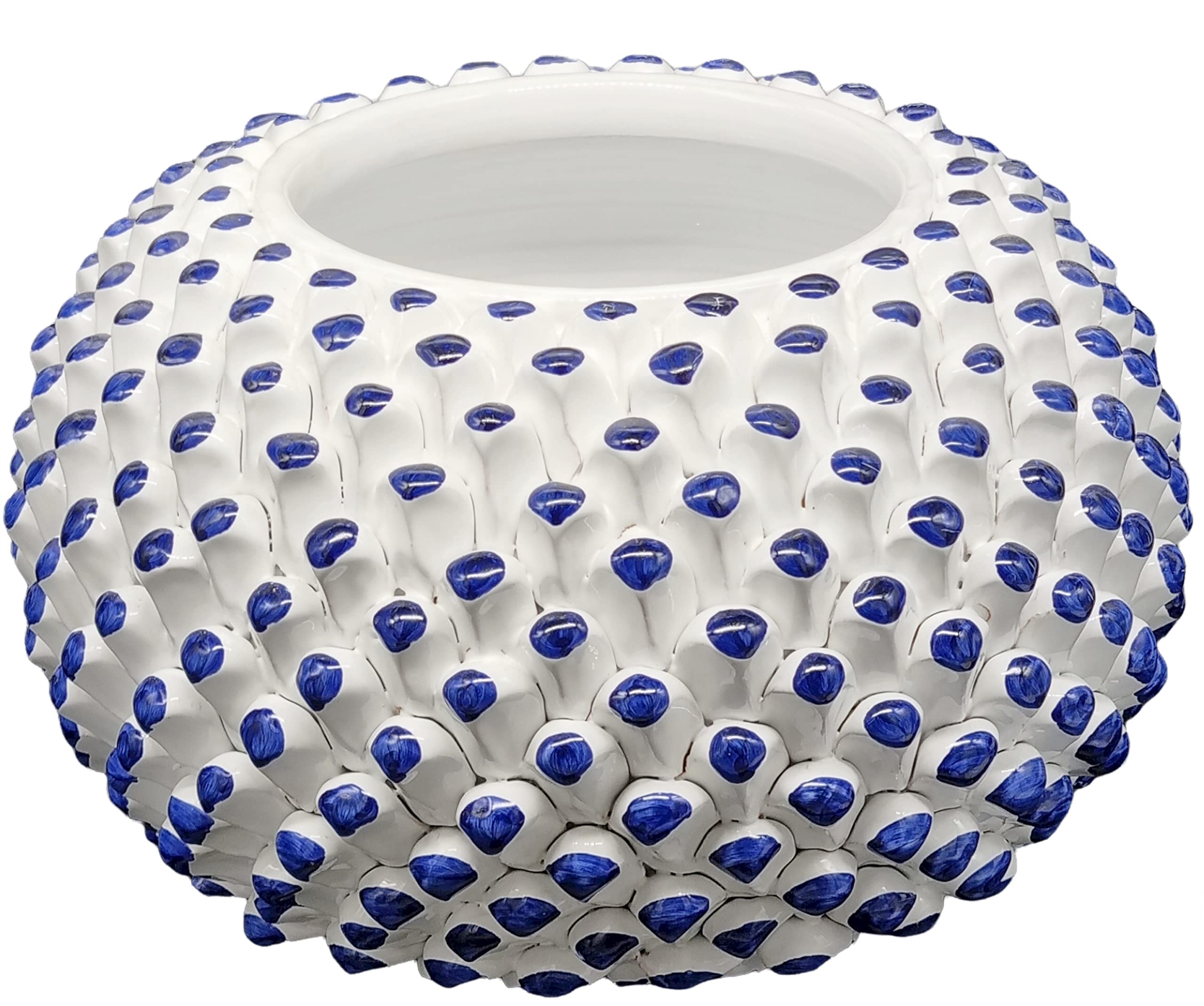 sicilia bedda - BISCOTTIERA PIGNA IN CERAMICA DI CALTAGIRONE - Realizzata interamente a Mano (Diametro 30 Centimetri - Fantasia Blu)