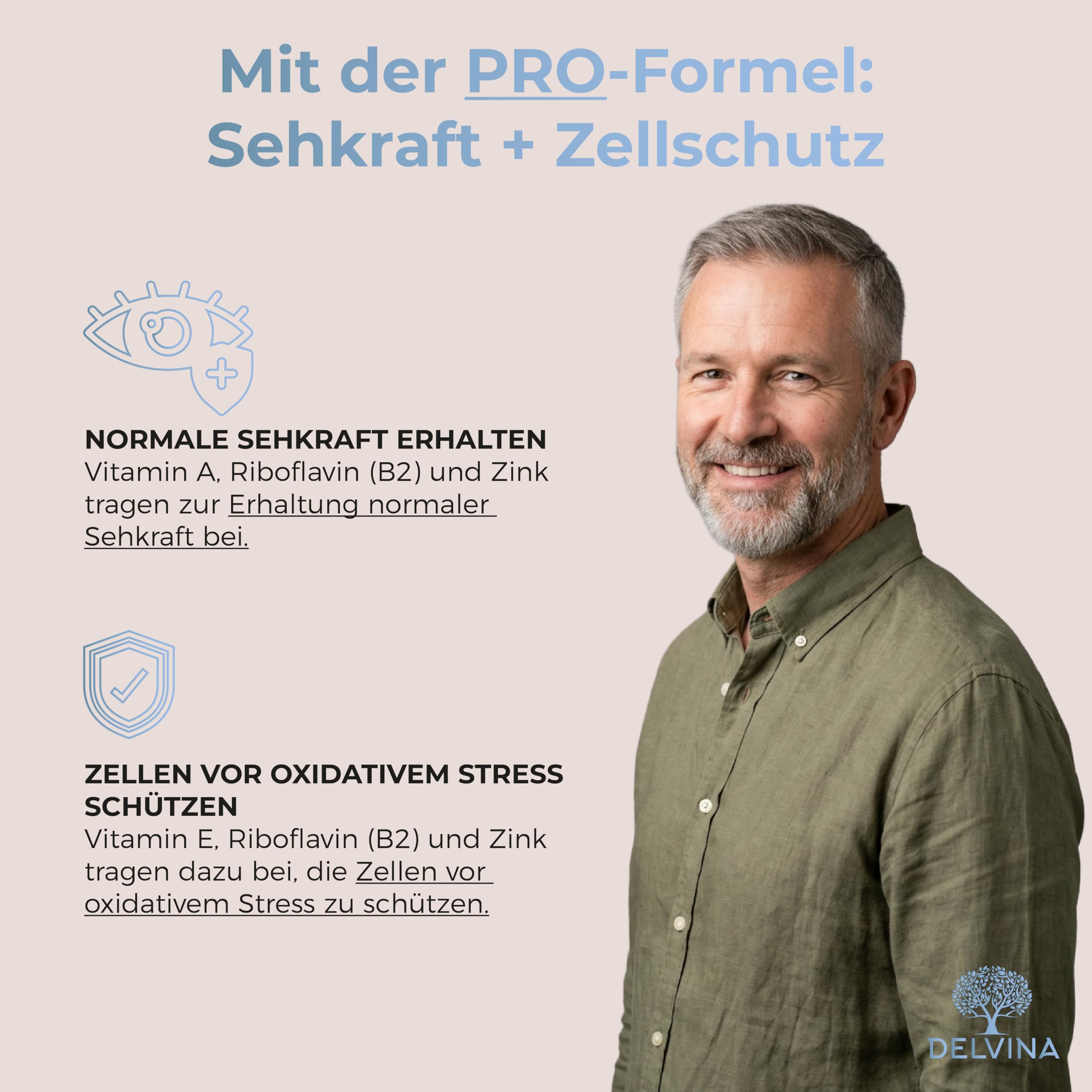 Augen Komplex PRO - Augenvitamine mit Lutein, Zeaxanthin, Anthocyanidine (Heidelbeere) & Vitamin A, E, B2 & Zink - 120 Augen Kapseln für 4 Monate - Vegan, Hochdosiert, 100% Natürlich