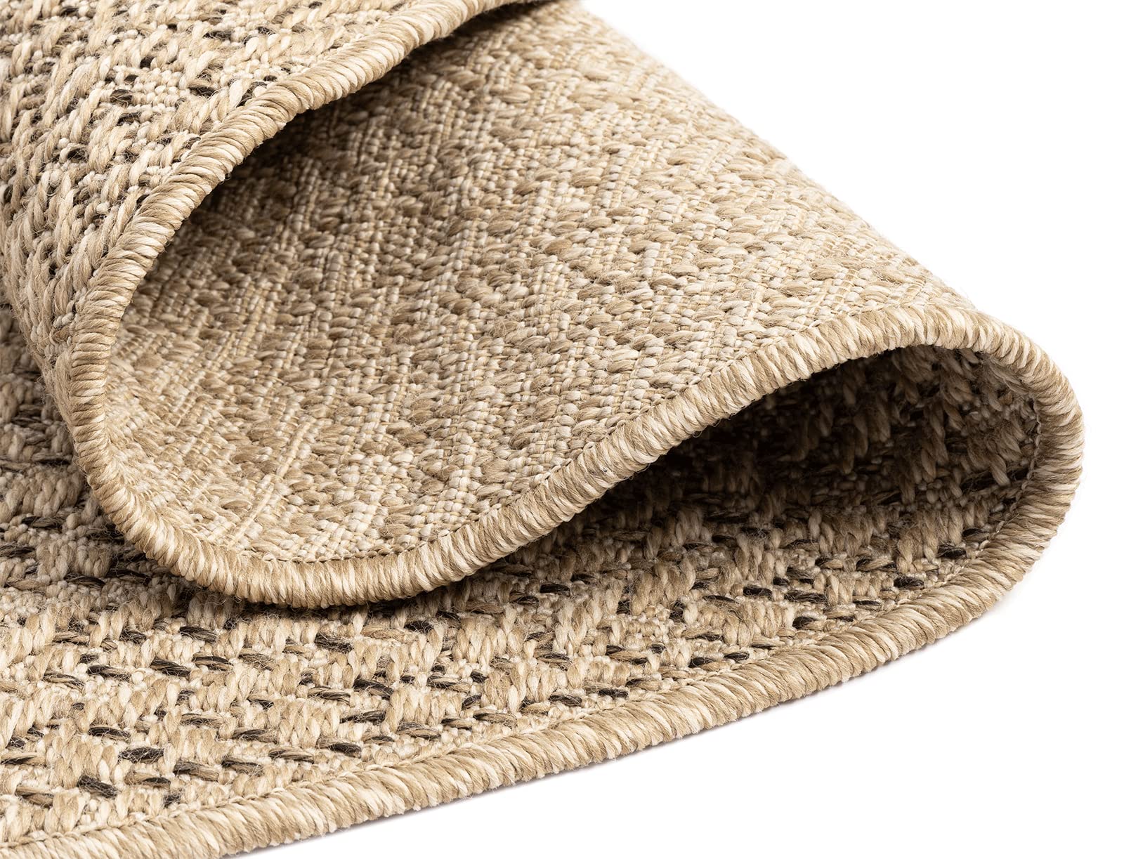 Mia´s Teppiche Soil - Tapis extérieur et intérieur résistant aux intempéries, Aspect Jute Naturel, idéal pour terrasse, Balcon et Jardin, env. 120 cm Rond
