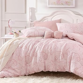 Andency Full Pink Bow Comforter Set, 3D Boho Tufted Bedding Set for Girl | Cute Jacquard Bedding Set with 2 Pillow Shams, Soft and Fluffy, All Season Use, Bedroom Decor for Girls and Women,79"x90"