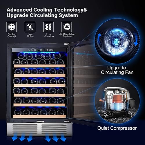 Miniatura 4 de BODEGA Enfriador de vino de 24 pulgadas refrigerador de vino de 52 botellas con compresor mejorado se adapta a botellas de champán mantiene la