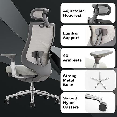 Miniatura 3 de COLAMY Silla de oficina ergonómica de malla, silla de escritorio ejecutiva con respaldo alto con reposacabezas ajustable, brazo 4D, asiento