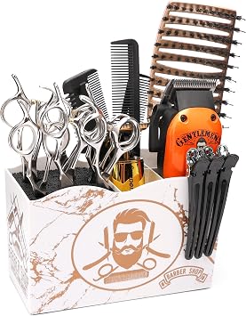 Professional Salon Scissors Holder Rack, Hair Stylist Hairdressing Combs & Clips Storage Box, Haircut Shears Stand Organizer for Barber, Groomer - 5 Compartments white