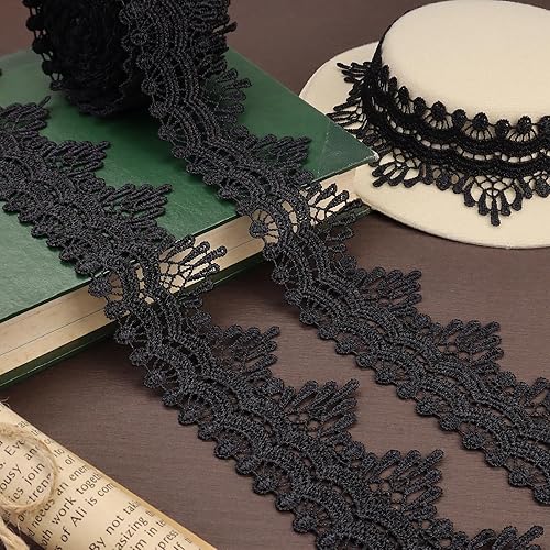 Miniatura 2 de Cinta bordada de encaje de Venecia con ribete de encaje negro de 4,5 yardas para manualidades de costura