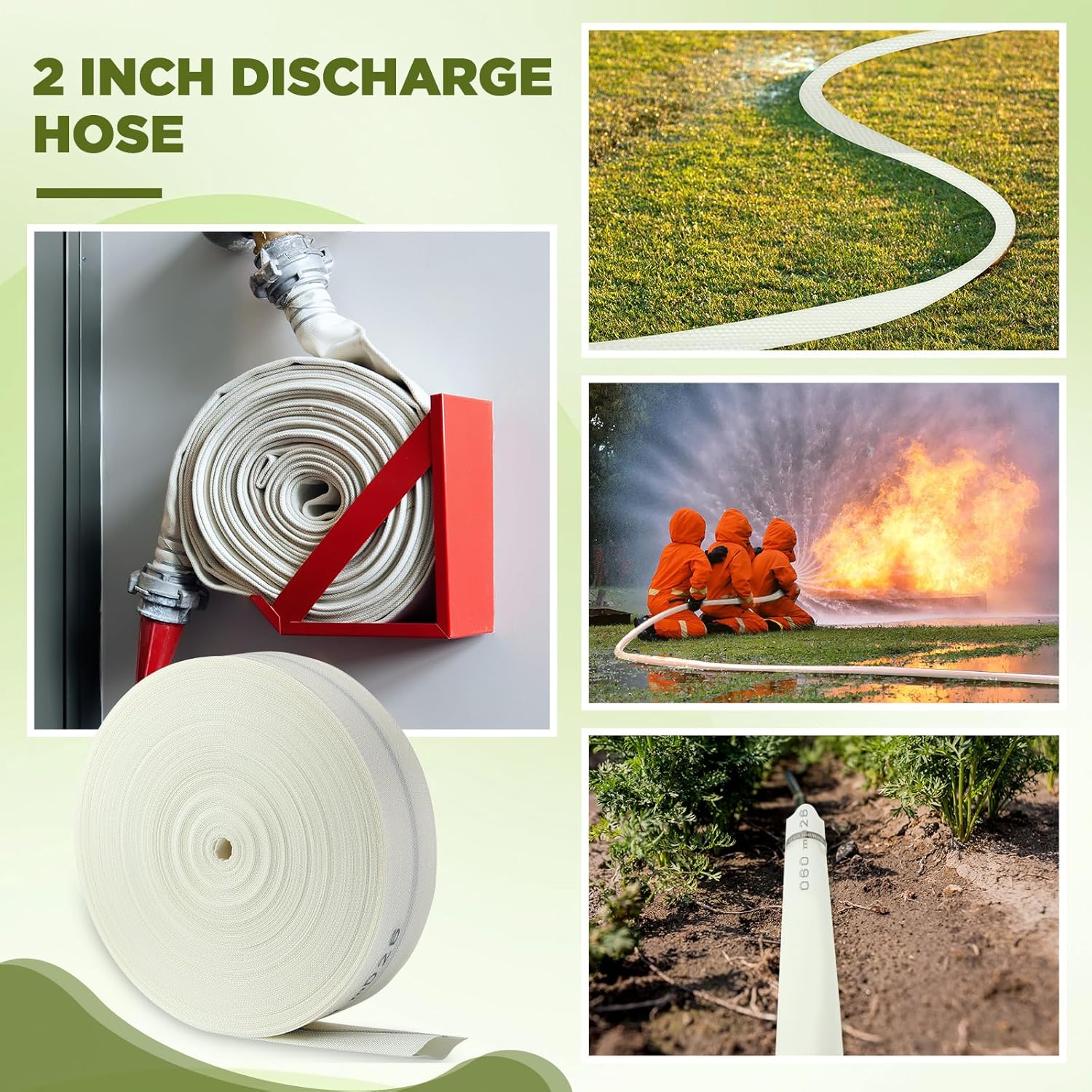 2 Inch x 196 ft Pool Backwash Hose Heavy Duty Reinforced PVC Lay Flat Fire Discharge Hose for Swimming Pools Outdoor Lawn, Garden Irrigation