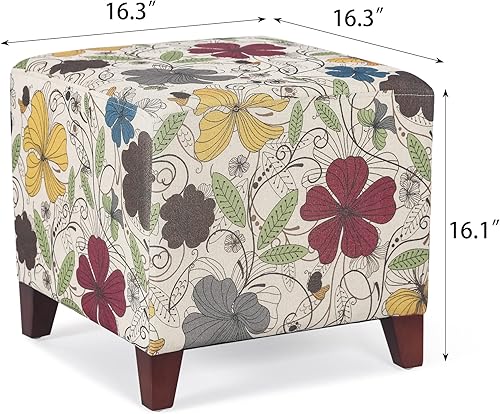 Miniatura 3 de Joveco Taburete cuadrado otomano de lino con patas de madera, reposapiés, mesa de centro para sala de estar, dormitorio, sofá, color beige