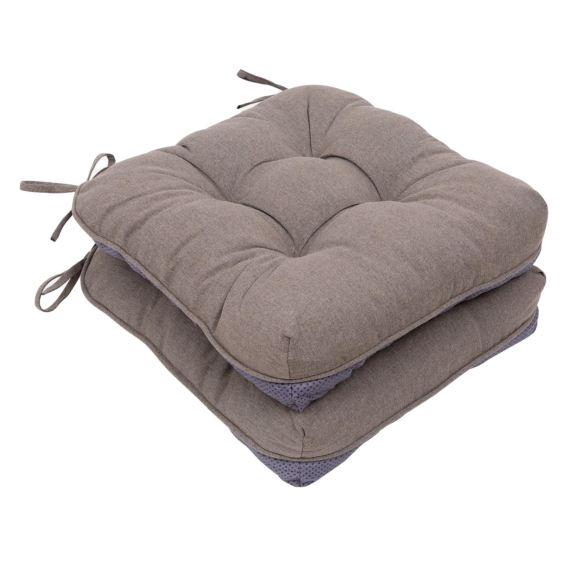 RACE LEAF Brown Chair Cushions 2 Pack, 15.5" X 15.5" Indoor Seat Cushions, Tufted Memory Foam Dining Room Chair Pads with Ties and Non-Slip Backing