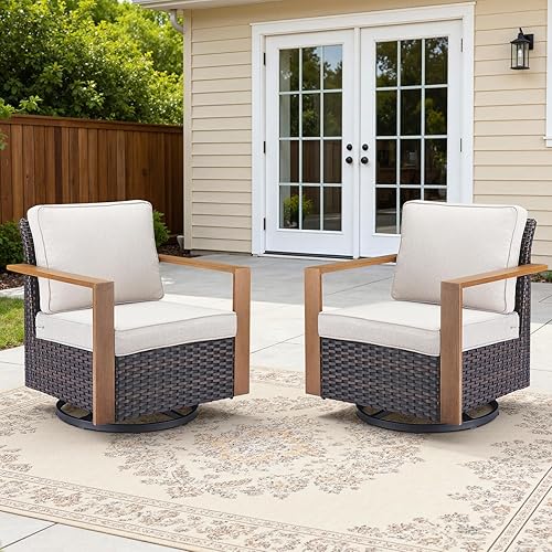 2PCS Outdoor Swivel Patio Chairs Set, All-Weather Wicker Swivel Rocker