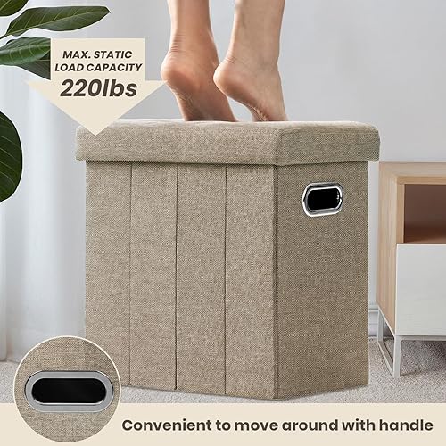 Miniatura 5 de COSYLAND Otomana con almacenamiento para habitación, taburete otomano plegable, reposapiés, asiento de tela de lino, otomano, pequeño, rectangular,