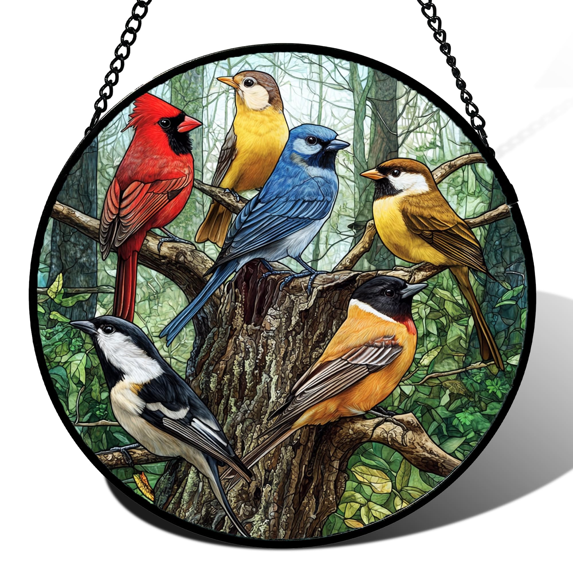 Attrape-soleil oiseau pour fenêtre et terrasse vitrail cardinal rouge décor