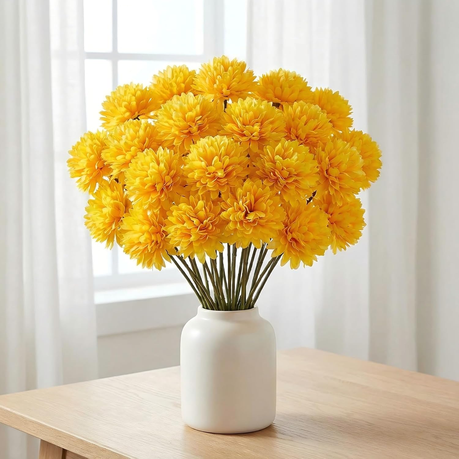 66 Pcs Artificial Chrysanthemum Flowers Heads For Homecoming Mum Centerpieces，3.5'' Faux Silk Chrysanthemum Flowers Ball for Home Office Coffee House Parties and Wedding Decor (66, yellow, 3.5 '')