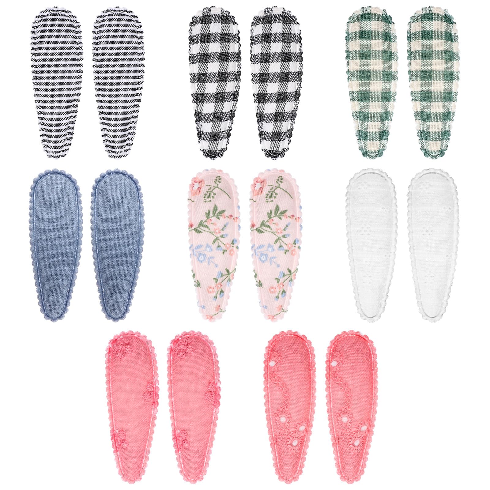 Qianyu 16PCS Girls Toddler Snap Hair Clips Floral Print Non Slip Plaid Cloth Wrapped Flower Bows Snap Hair Clips Baby Fabric Side Clips Hair Accessories for Fine Hair Infants Kids School Teens(Set 3)