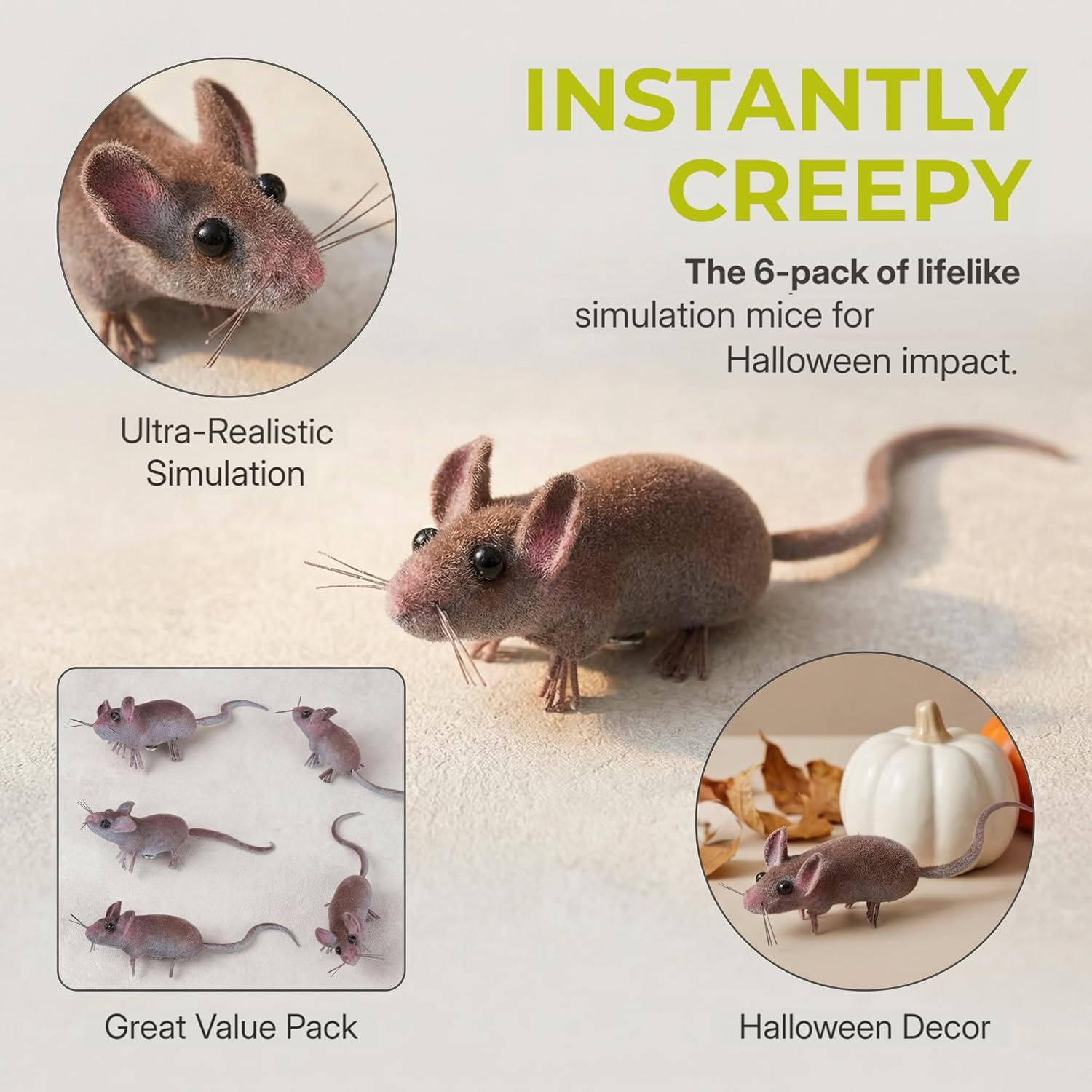 Realistic Fake Rat Figurines - 6Pcs Halloween Plastic Mice Set for Pranks & Decor - Simulation Mini Mouse Toys for Joke, Party Scary Props, Novelty Gifts