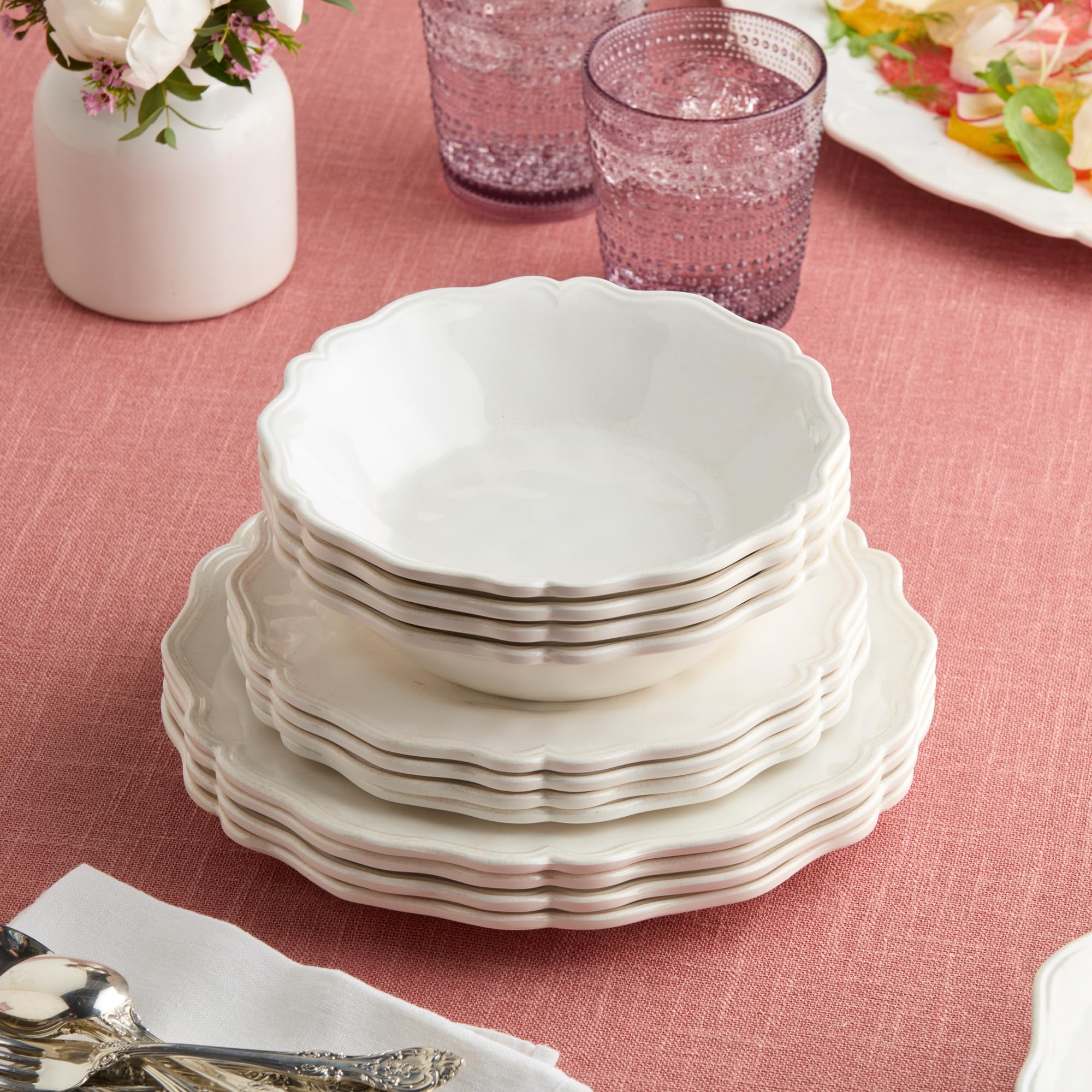 Amazon.com: Isabella Cream 12-Piece Melamine Dinnerware Set for 4