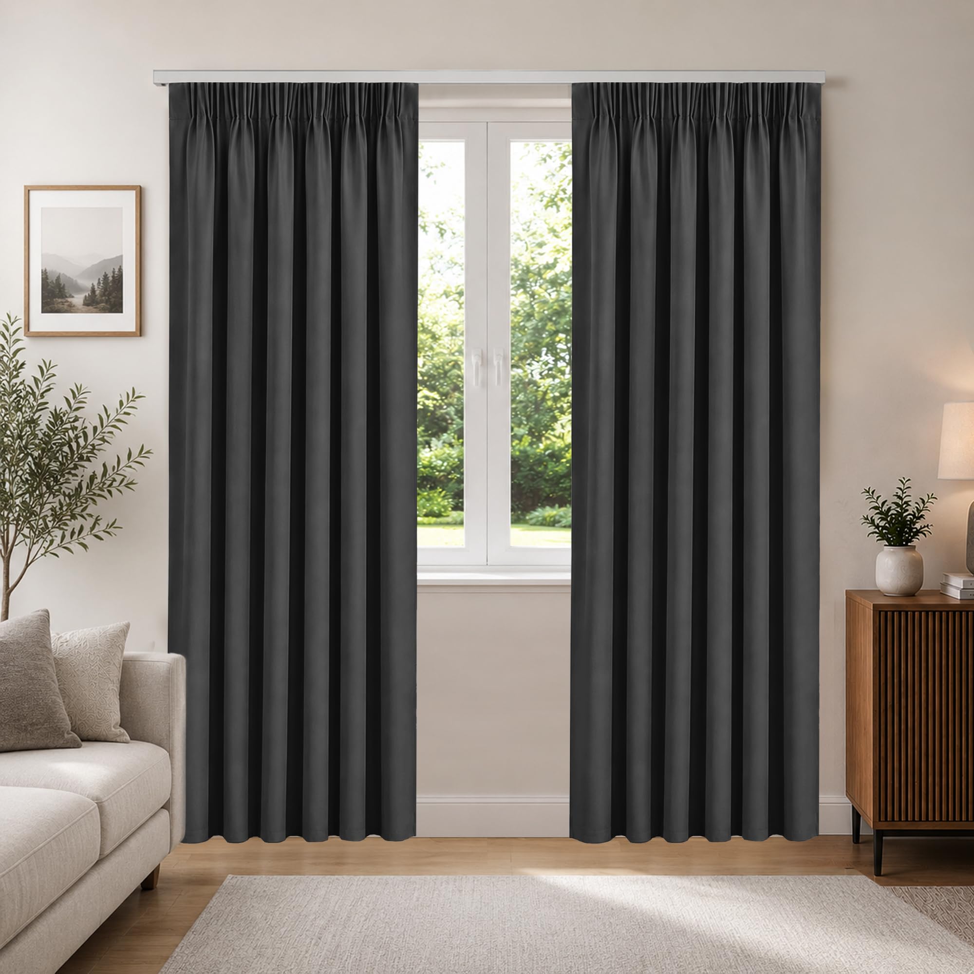 Aspire Homeware Grey Super Soft Pencil Pleat Curtains 66X84 Inch Drop Thermal Insulated Energy Saving Dark Curtain Tape Top Door Curtains For Living Room 2 Panels With Tiebacks