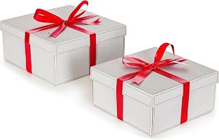 Juego de 2 cajas de regalo en cartón con tapa, papel de seda y cinta, 3 tamaños diferentes, ideales para envolver un presente y hacer un paquete, reutilizables