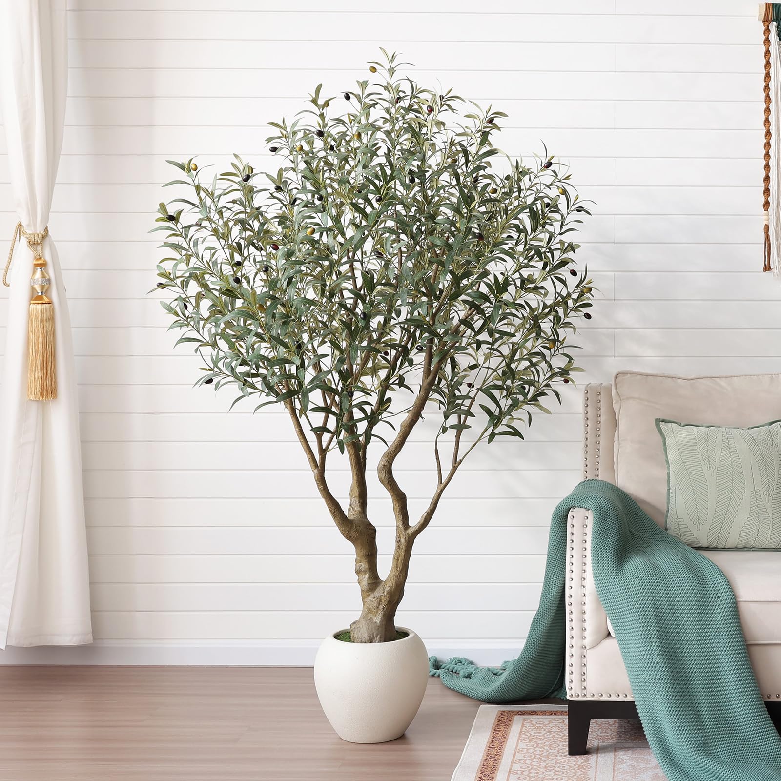 Photo 1 of VeriNatural Artificial Olive Tree 6FT Faux Plant Home Decor - Large White Pot with Lifelike Silk Leaves, UV Resistant & No Maintenance - Indoor Outdoor Fake Tree for Modern Office Living Room,VN164