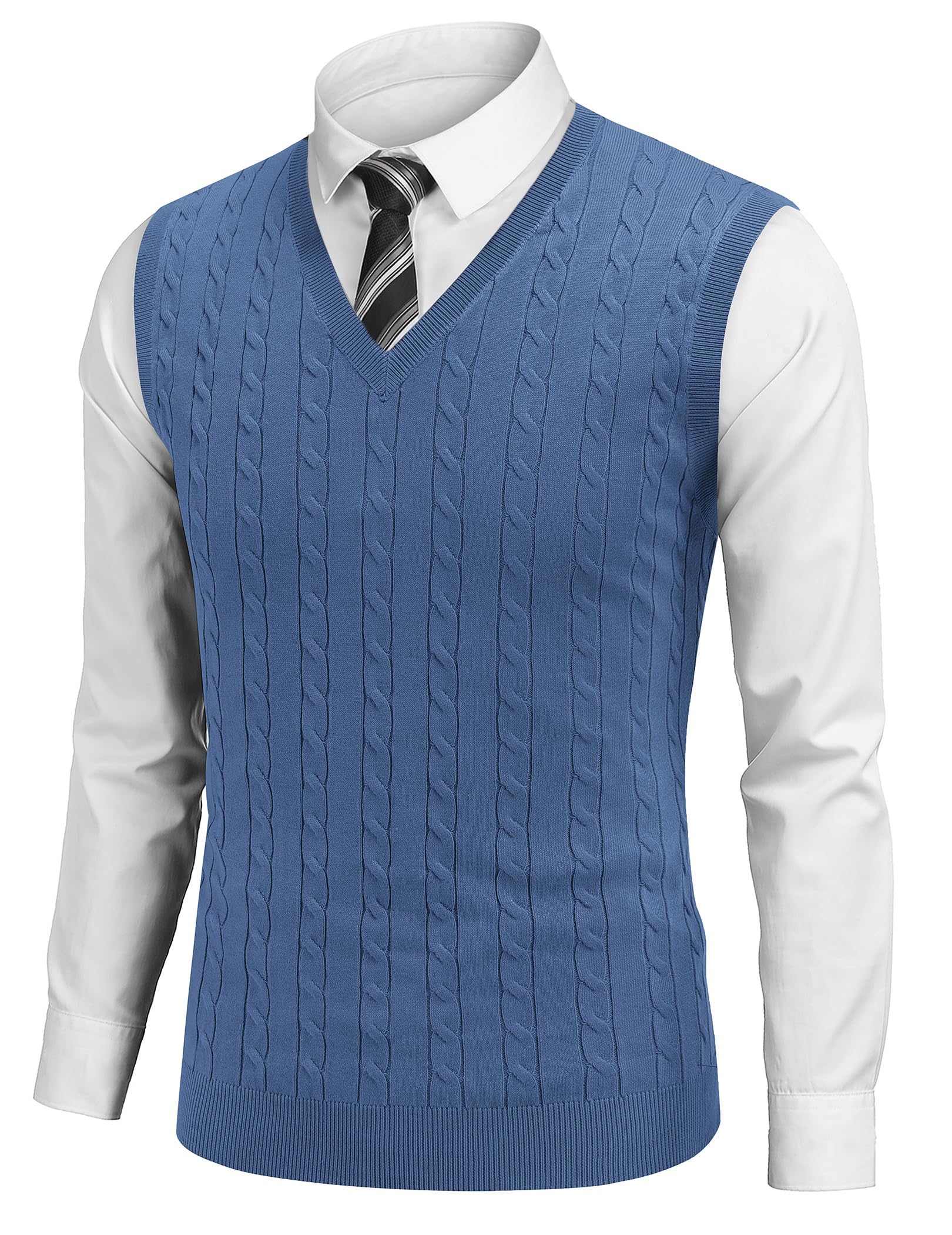 COOFANDY Men's Sweater Vest Cable Knitted V Neck Slim Fit Sleeveless Pullover Sweater