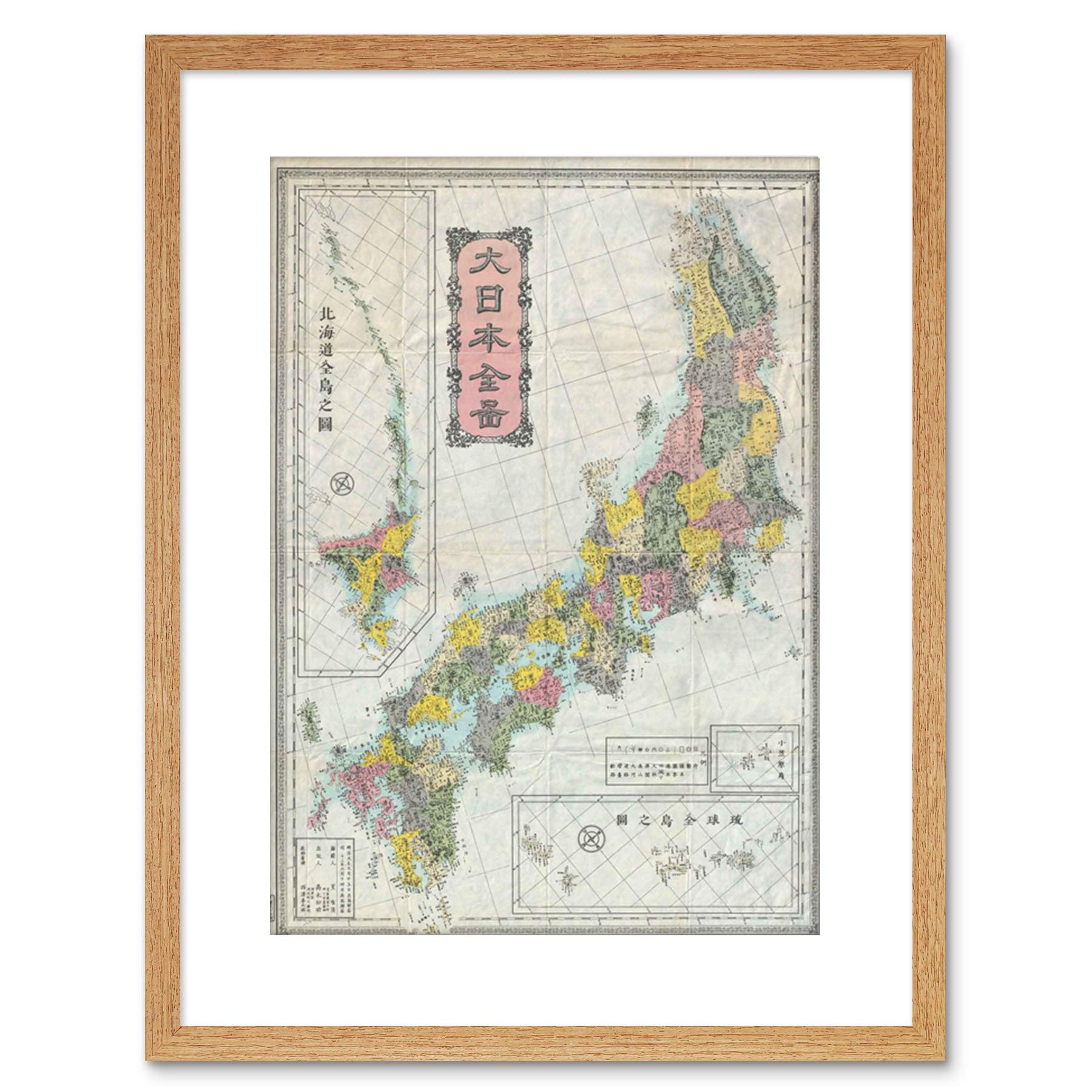Wee Blue Coo MAP ANTIQUE MEIJI IMPERIAL JAPAN ISLANDS FRAMED PRINT F97X3485
