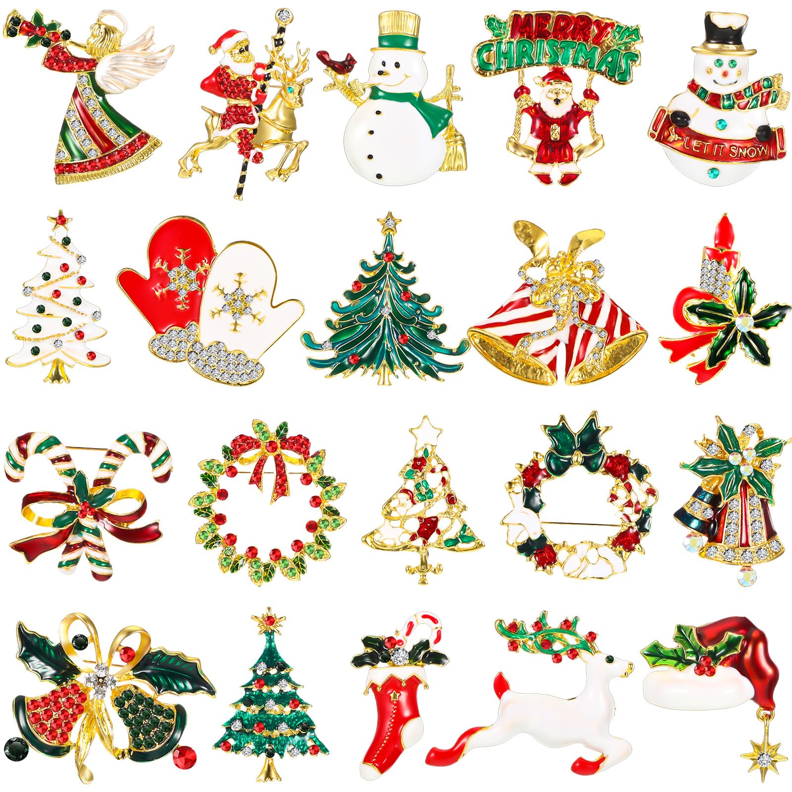 Cindeer 20 Pezzi Spilla di Natale per Donna Spille Natalizie in Cristallo Smaltato Spille e Fermagli Gioiello con Strass Set di Spillette con Pupazzo di Neve Babbo Natale per Decorazione di Vestiti