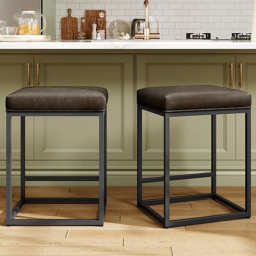 Miniatura 70 de MAISON ARTS Juego de 3 taburetes de bar de 24 pulgadas de altura de mostrador para encimera de cocina, taburetes de bar modernos tapizados 3 pcs