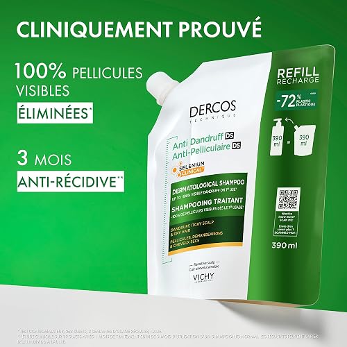 Vichy Dercos Anti-Dandruff Dermatological Shampoo for Dry Hair, 390 ml Refill Pouch - 4