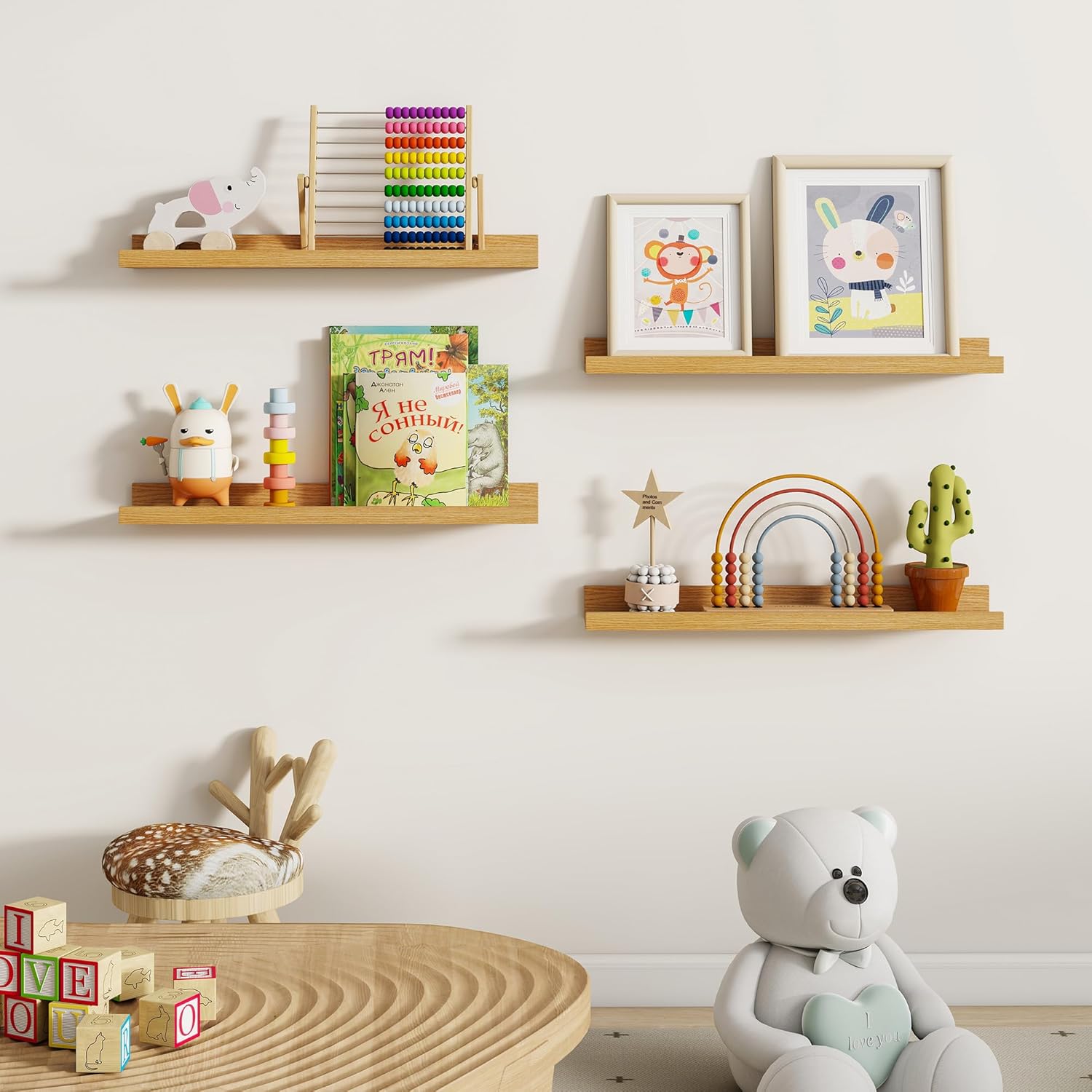 Dreamland Picture Ledge Shelf for Wall, Floating Shelves Set of 2, 24 Inch Long Floating Shelves with Lip for Living Room, Bedroom, Bathroom, Kitchen, Oak