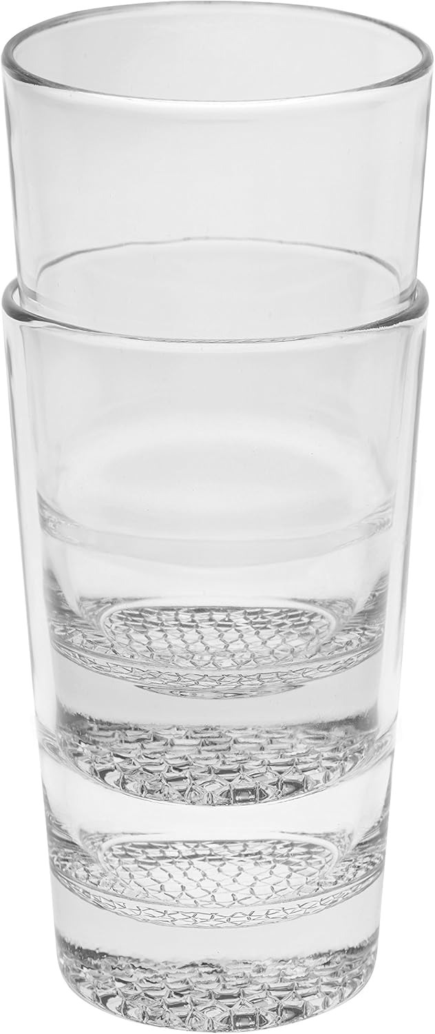 Barski - European - Glass - Hiball Tumbler- Stackable - Won't Get Stuck - Artistically Designed - 14.2 oz. - Set of 6 Highball Glasses - Made in Europe