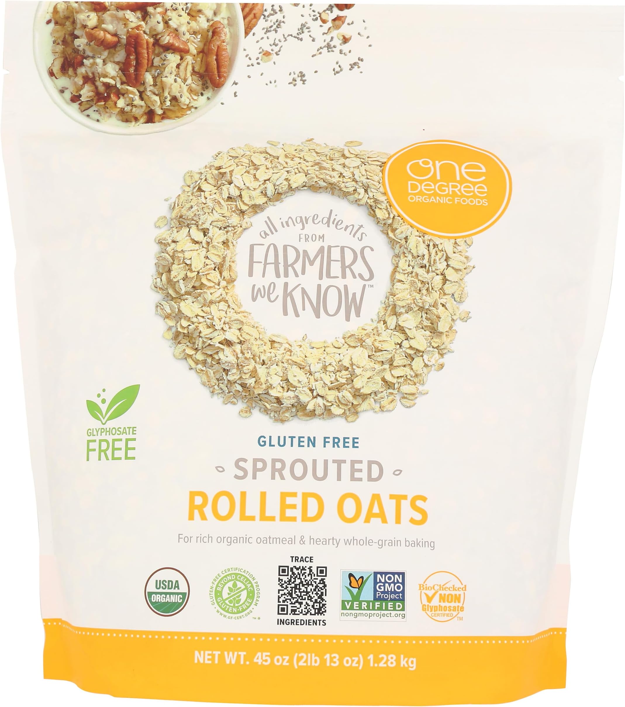 ONE DEGREE ORGANIC FOODS Organic Sprouted Rolled Oats, 45 OZ
