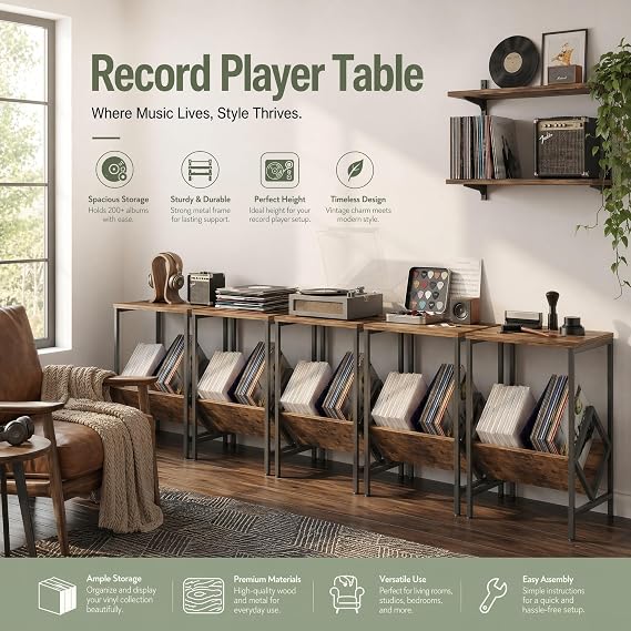 Record Player Stand with Vinyl Album Storage for Home