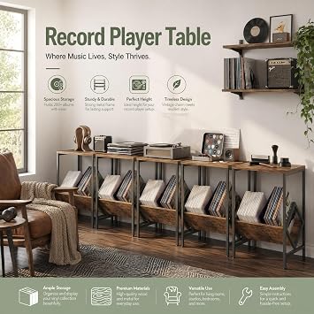 Record Player Stand with Vinyl Album Storage for Home