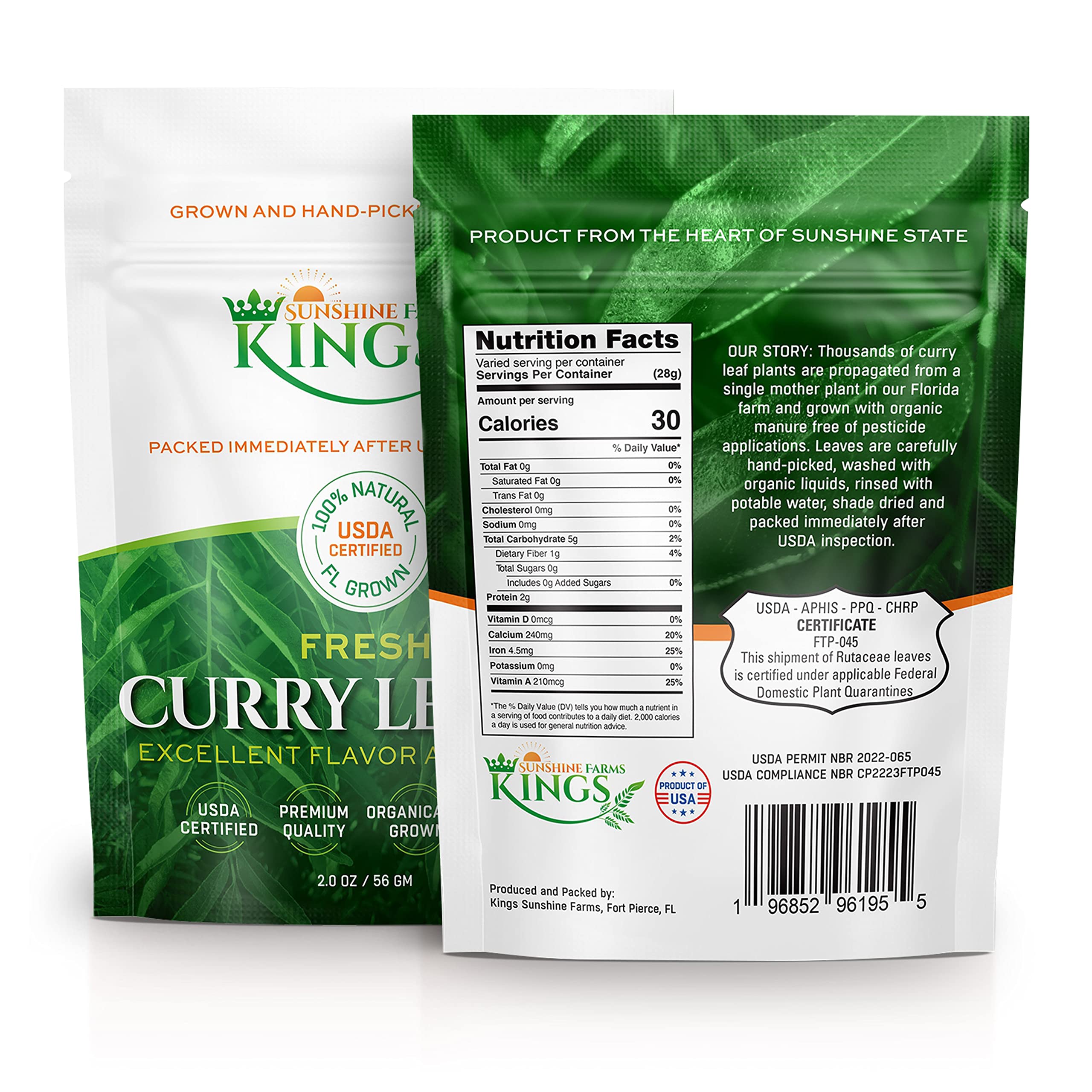 FRESH Curry Leaves - 2 oz - $4.49 per oz package - Onsite USDA Inspected, Grown In Florida - Highly Aromatic And Flavorful - Kings Sunshine Farms