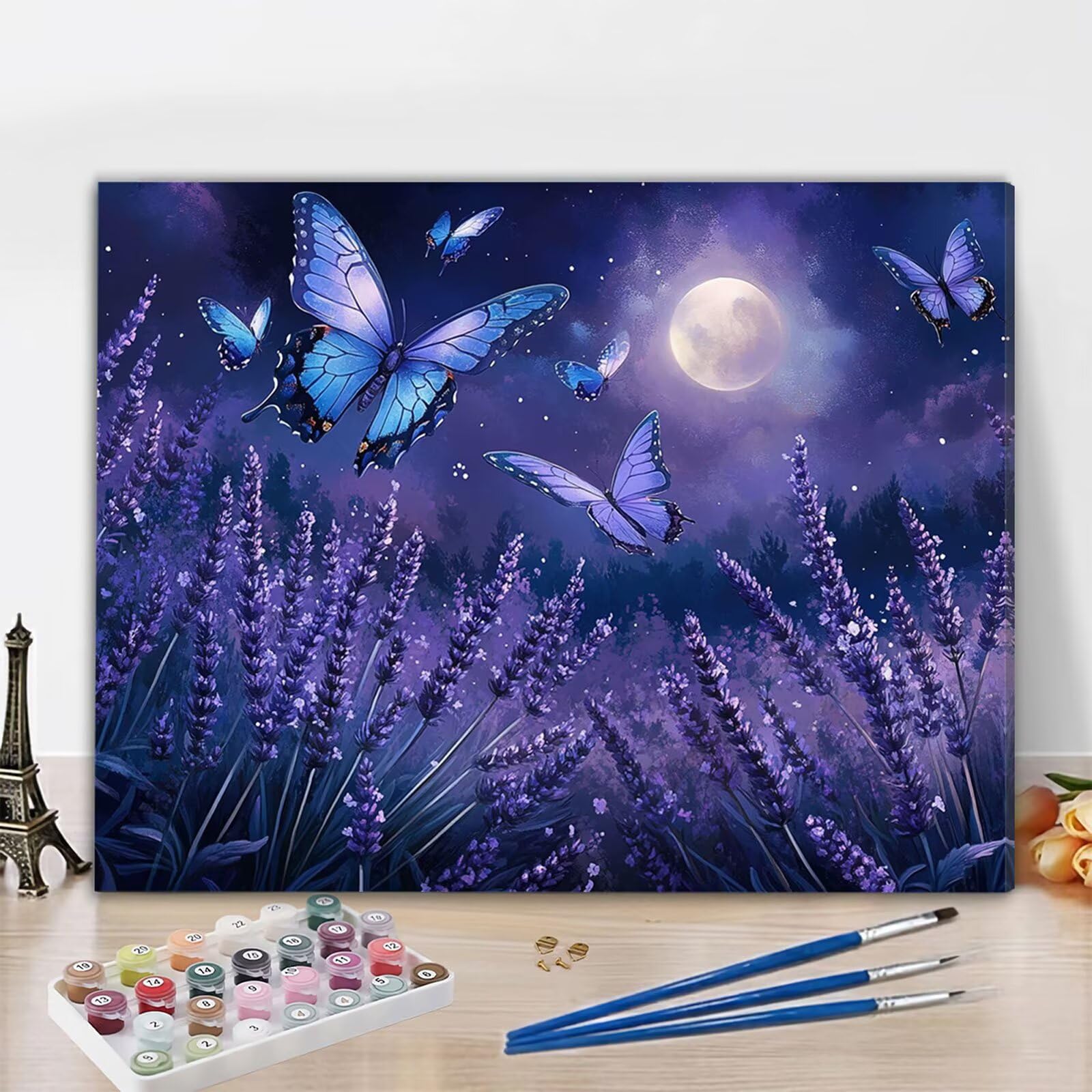 Dipingere con i Numeri Adulti Farfalla Dipingere con i Numeri Luna Paint by Numbers Hobby Creativi Adulti Fai Da Te Tela di Pittura a Olio Kit, Decorazioni Donna Regalo 60x80cm Senza Cornice Y3-345