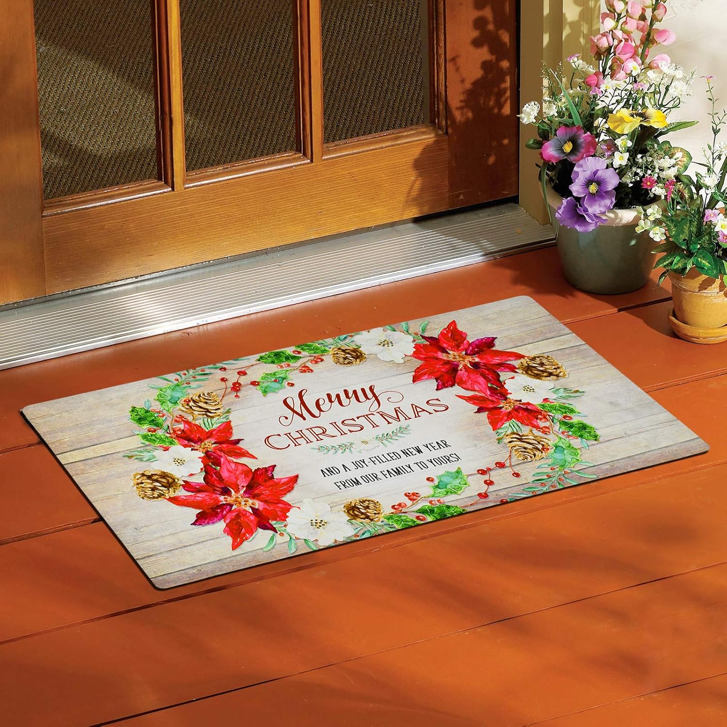 Merry Christmas Decorative Door Mats Holiday Welcome Mats for Front Door Non Slip Rubber Christmas Doormat 28.75x17.20 Low- Profile Entryway Mat Xmas Holiday Decor