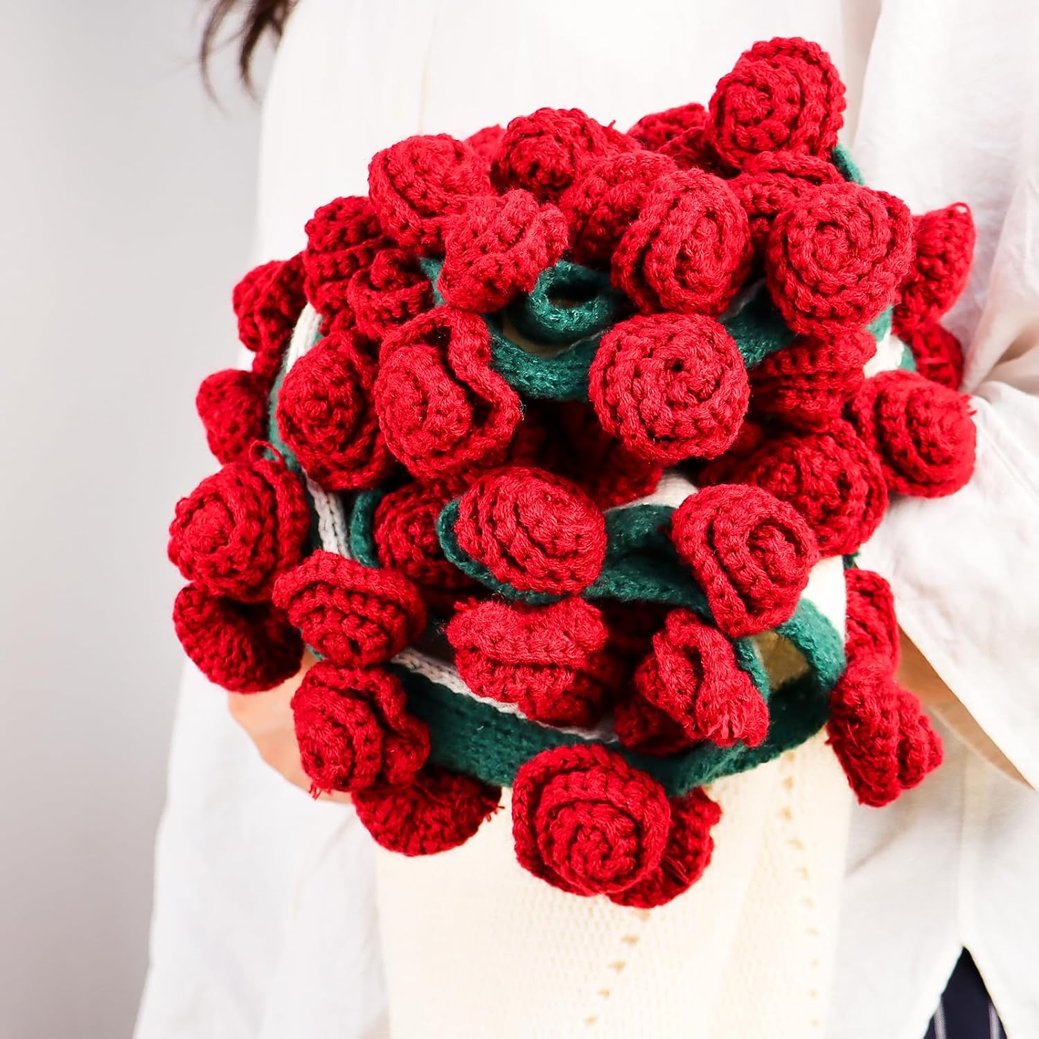 cagulax Birthday Gifts for Women Valentines Day, Rose Crochet Flowers Bouquet Blanket, Anniversary Wedding Graduation Gifts for Couples Wife Girlfriend Friends, Soft Rose Knitted Blanket 31 Inches - Image 4