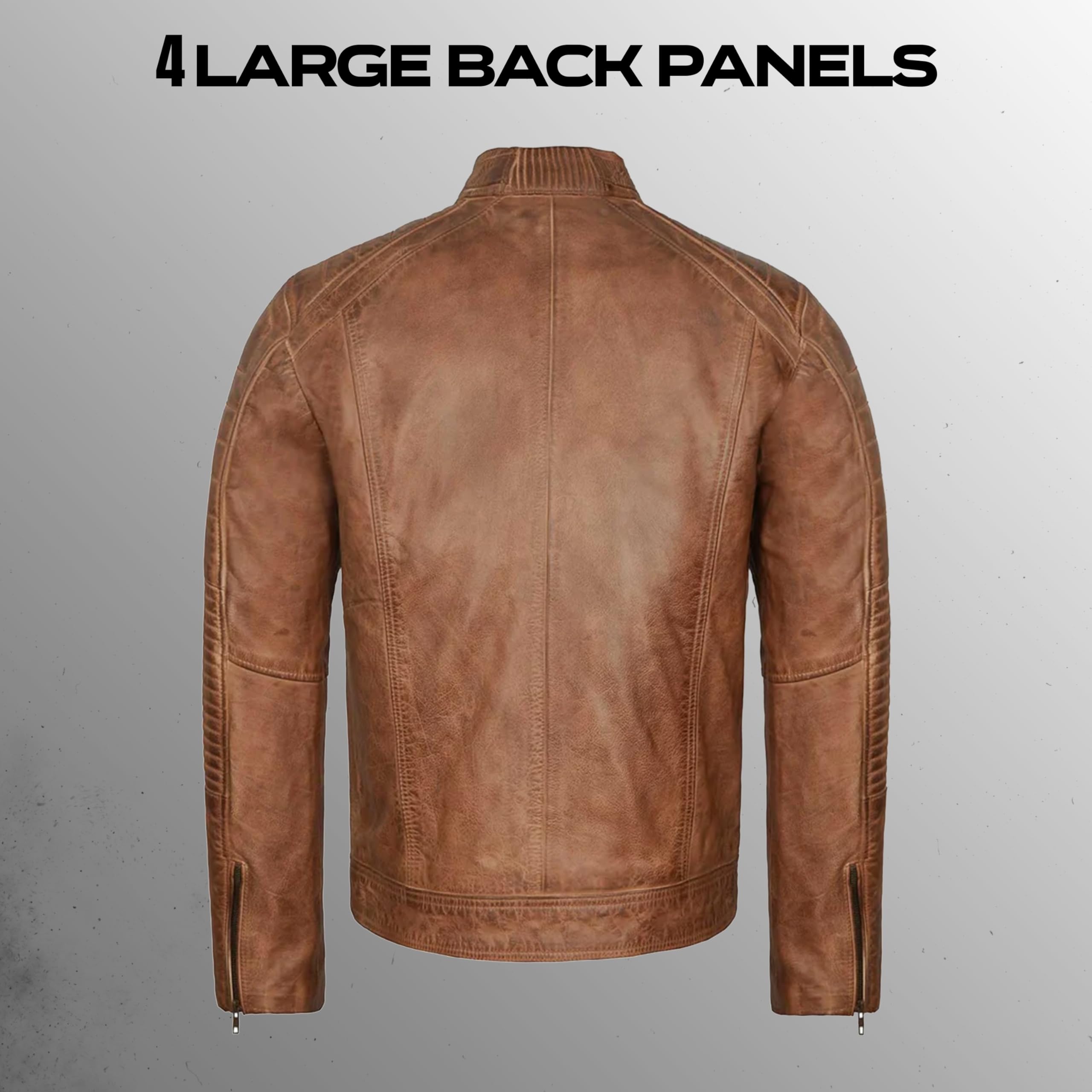 Leatherick Męska skórzana kurtka - postarzana brązowa skóra bydlęca styl retro vintage kurtka motocyklowa z wieloma kieszeniami