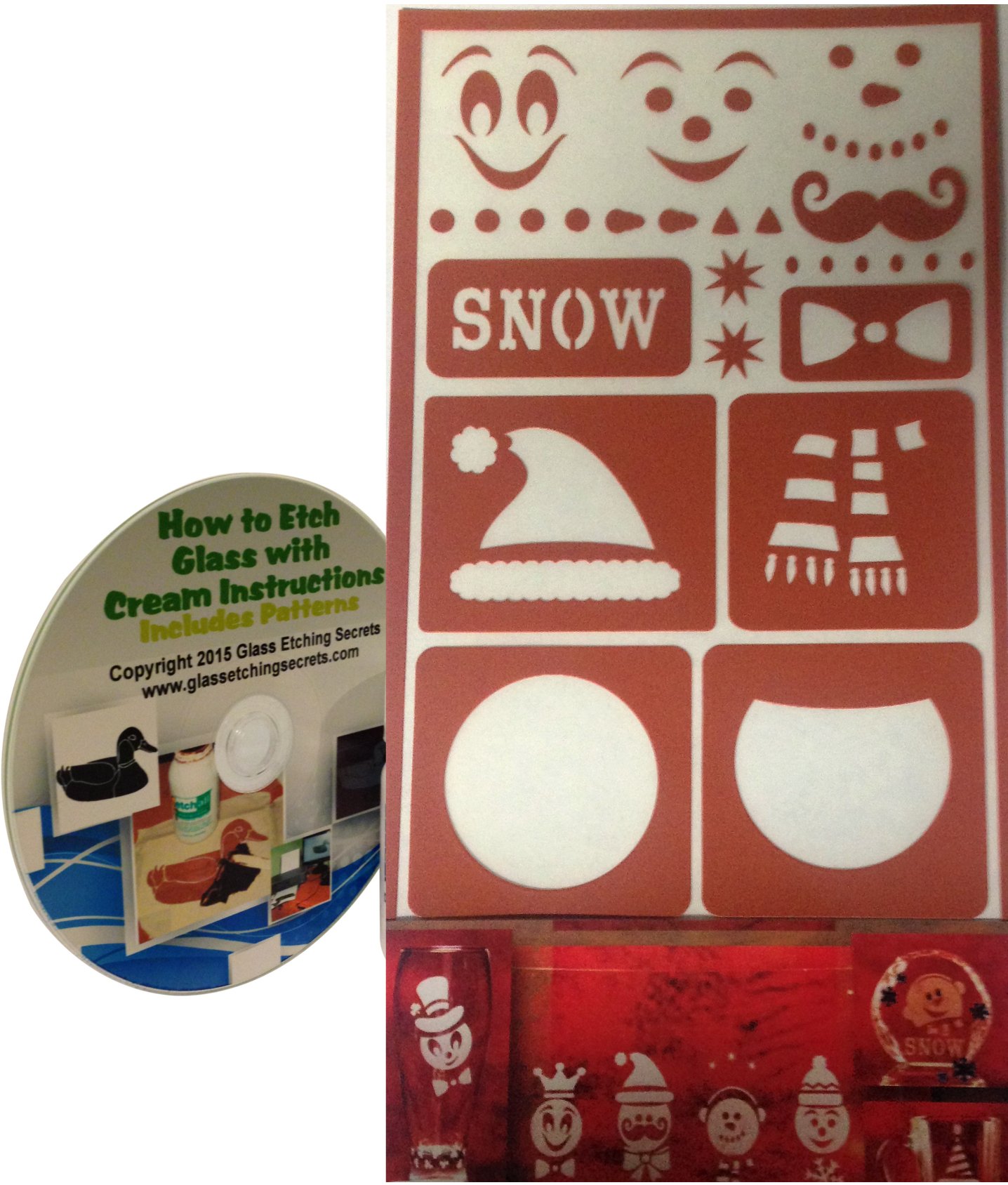 Build a Snowman Stencils for Glass Etching or Painting + How to Etch Ebook on CD