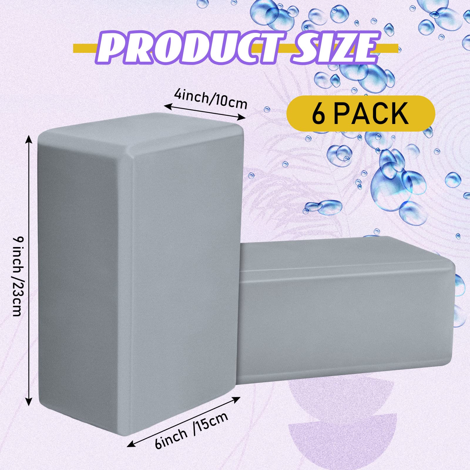 Wettarn 6 Pack Yoga Blocks Bulk 9 x 6 x 4 Inch Eva Foam Lightweight Yoga Bricks Non Slip Supportive for Yoga Pilates Stretching Meditation Yoga Prop Accessories for Women Men Yoga Beginners