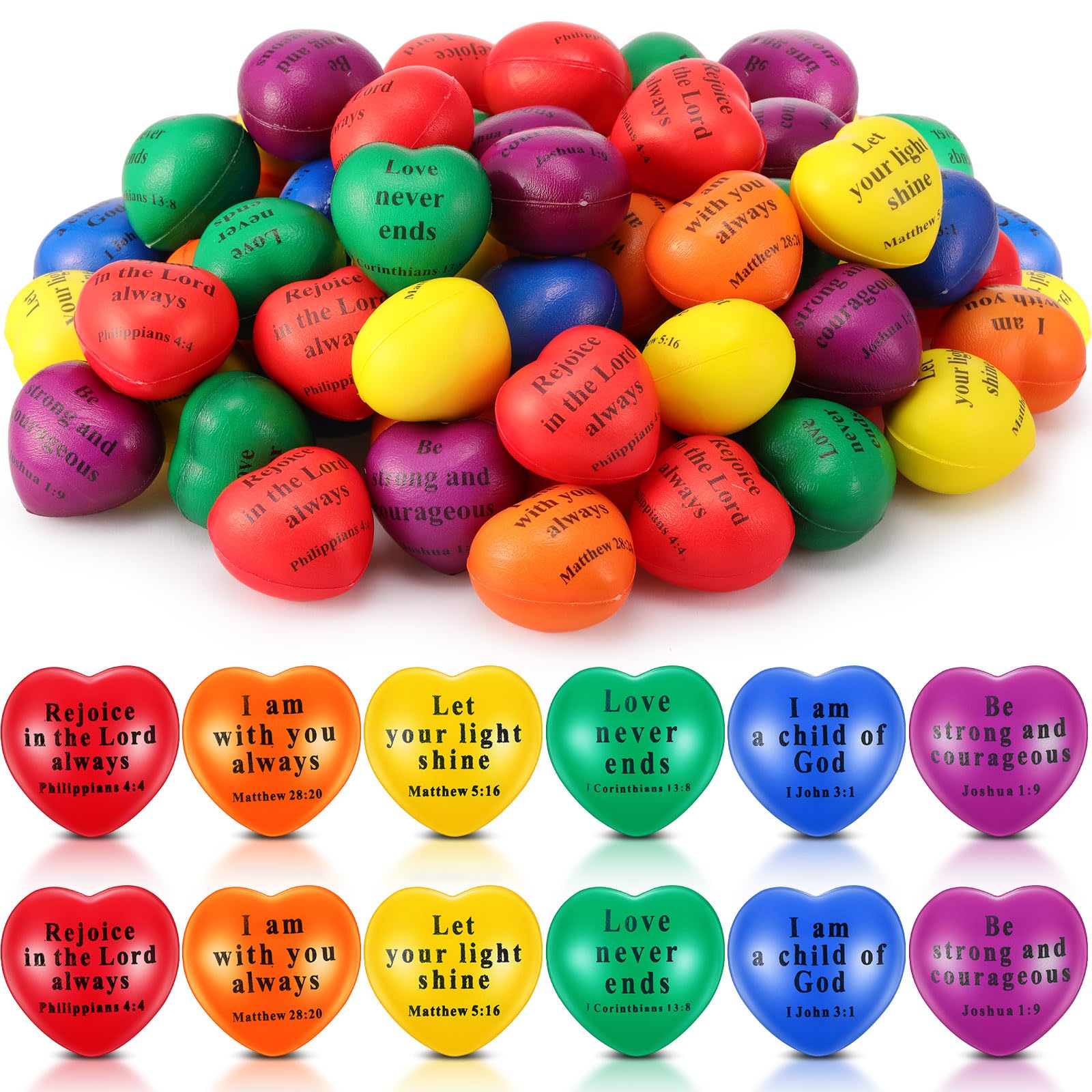 Rotatingpals 24 Pcs Valentine's Day Christian Heart Stress Balls Bulk Jesus Bible Quotes Motivational Balls Colorful PU Foam Stress Relief Christian