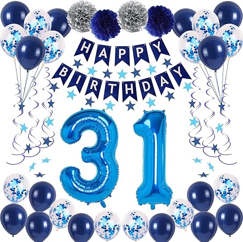 Miniatura 63 de Decoraciones de fiesta de cumpleaños azul número 16 para niños y niñas, suministros de globos de feliz cumpleaños 16 con pancarta de feliz